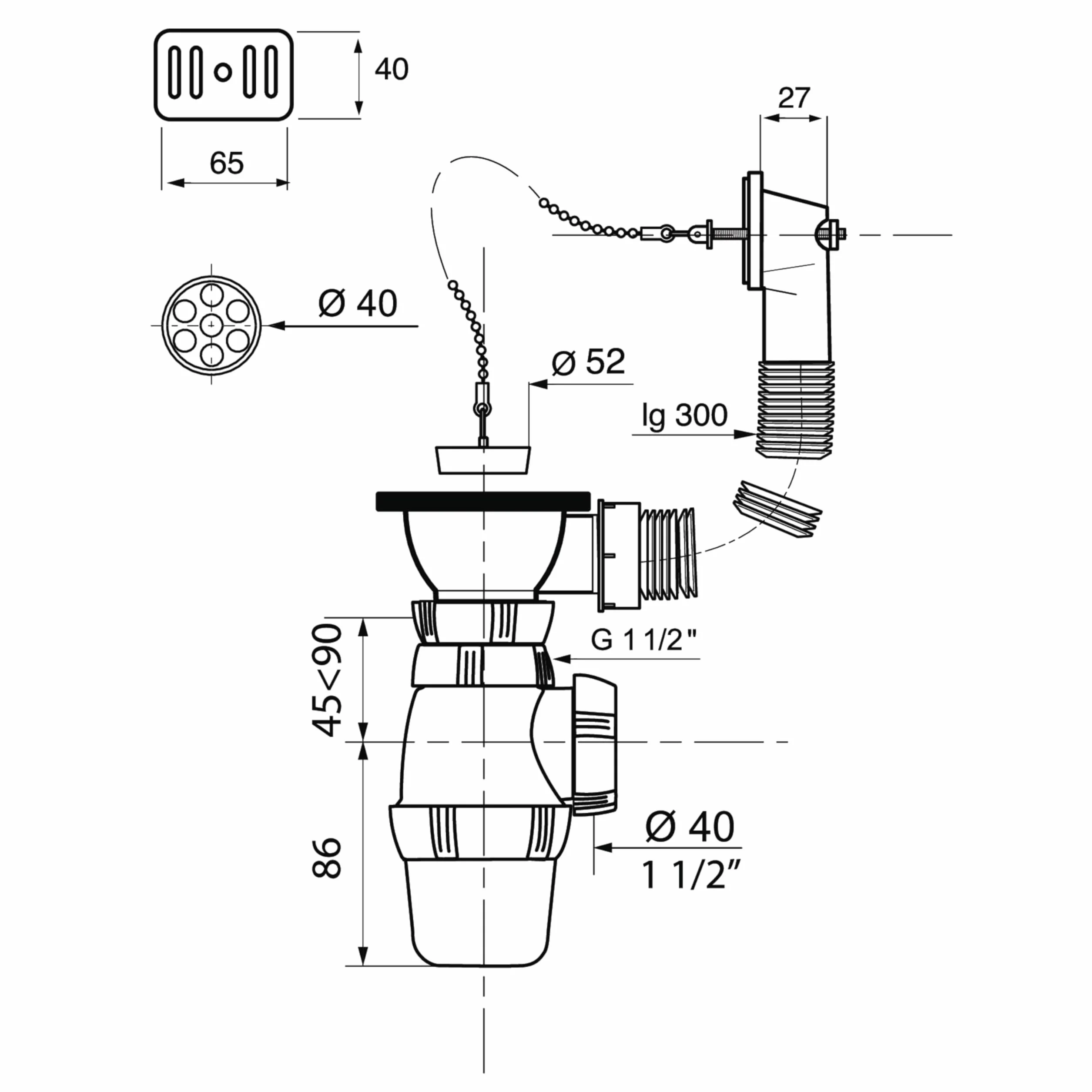 Wirquin Kit vidage évier 1 bac Ø60 blanc avec siphon et trop-plein