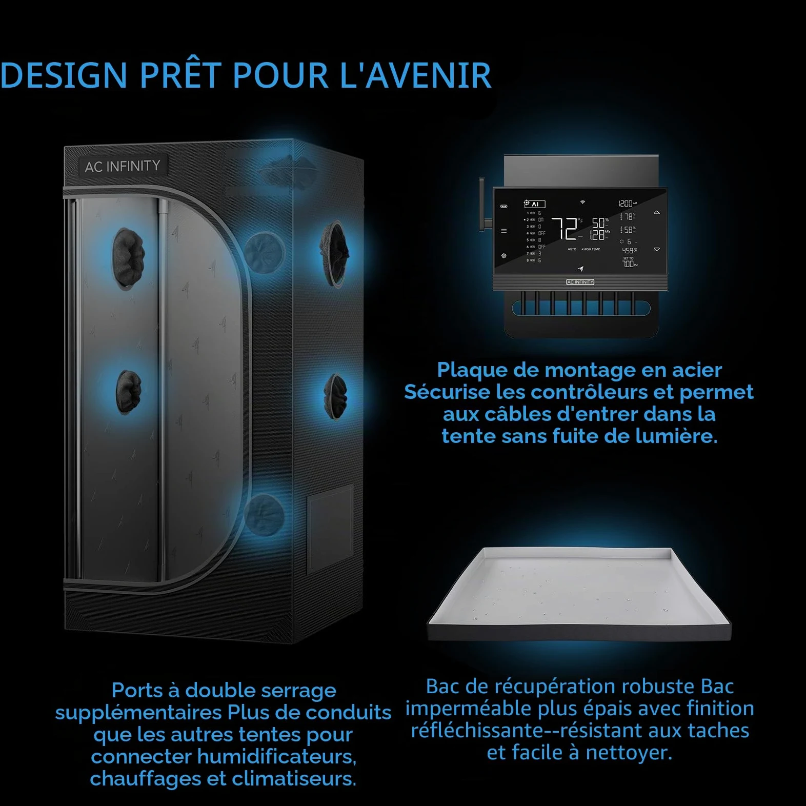 AC Infinity CLOUDLAB 733 Advance Grow Tent 3 x 3 pôles, 2000D Mylar Canvas, Lab-Tested plus haute réflectivité, plus grande fenêtre avec fermeture éclair, 36" x 36" x 72"