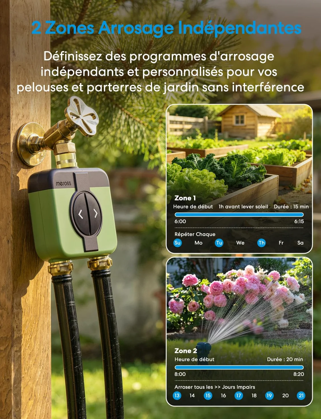 Meross Programmateur Arrosage WiFi 2 Voies MST200, Arrosage Automatique Contrôle à Distance Compatible Apple HomeKit Alexa Google Home, 2.4GHz
