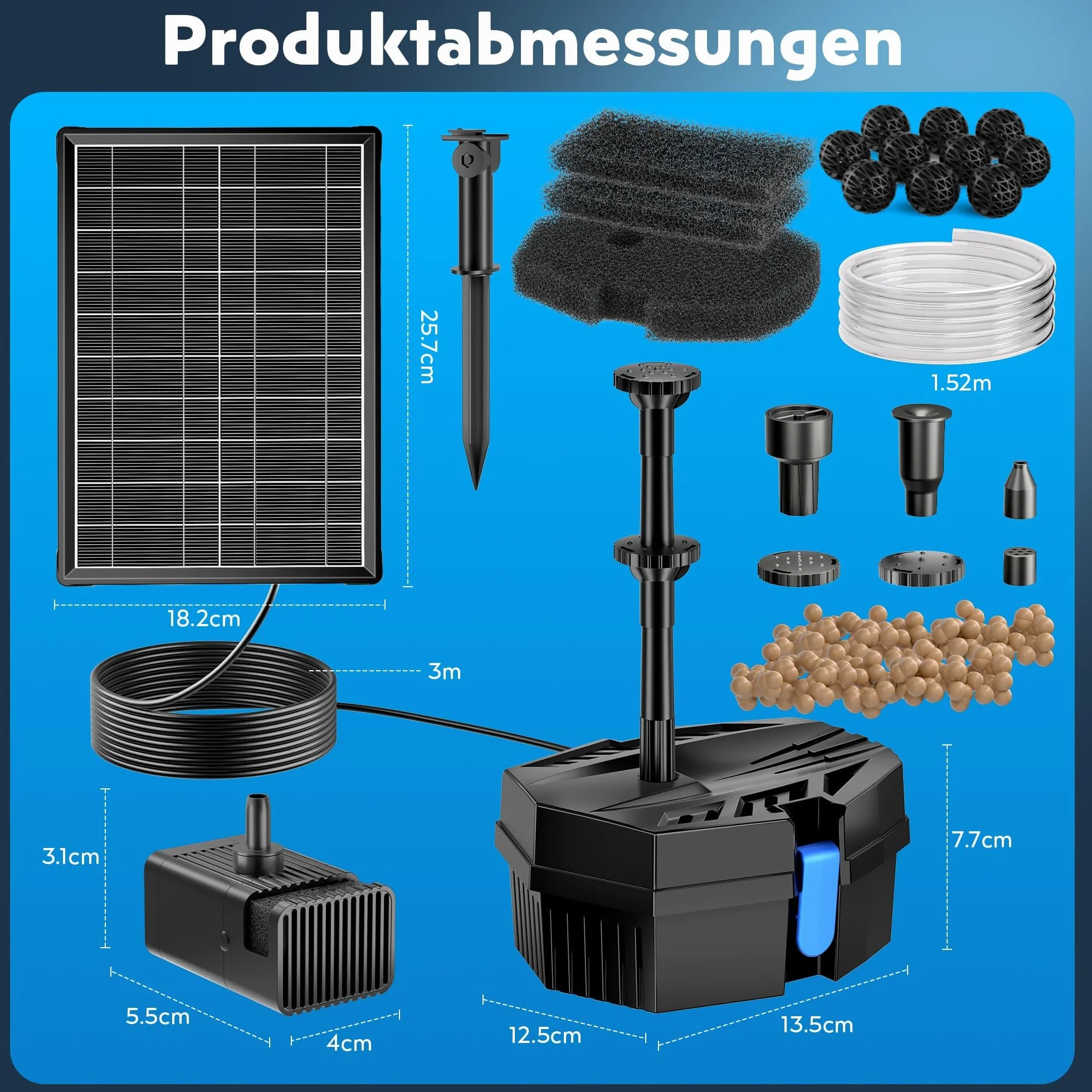 Biling 8W Filtre de Bassin Solaire avec Batterie, Pompe Silencieuse pour Eau Claire 500L, Fontaine de Jardin