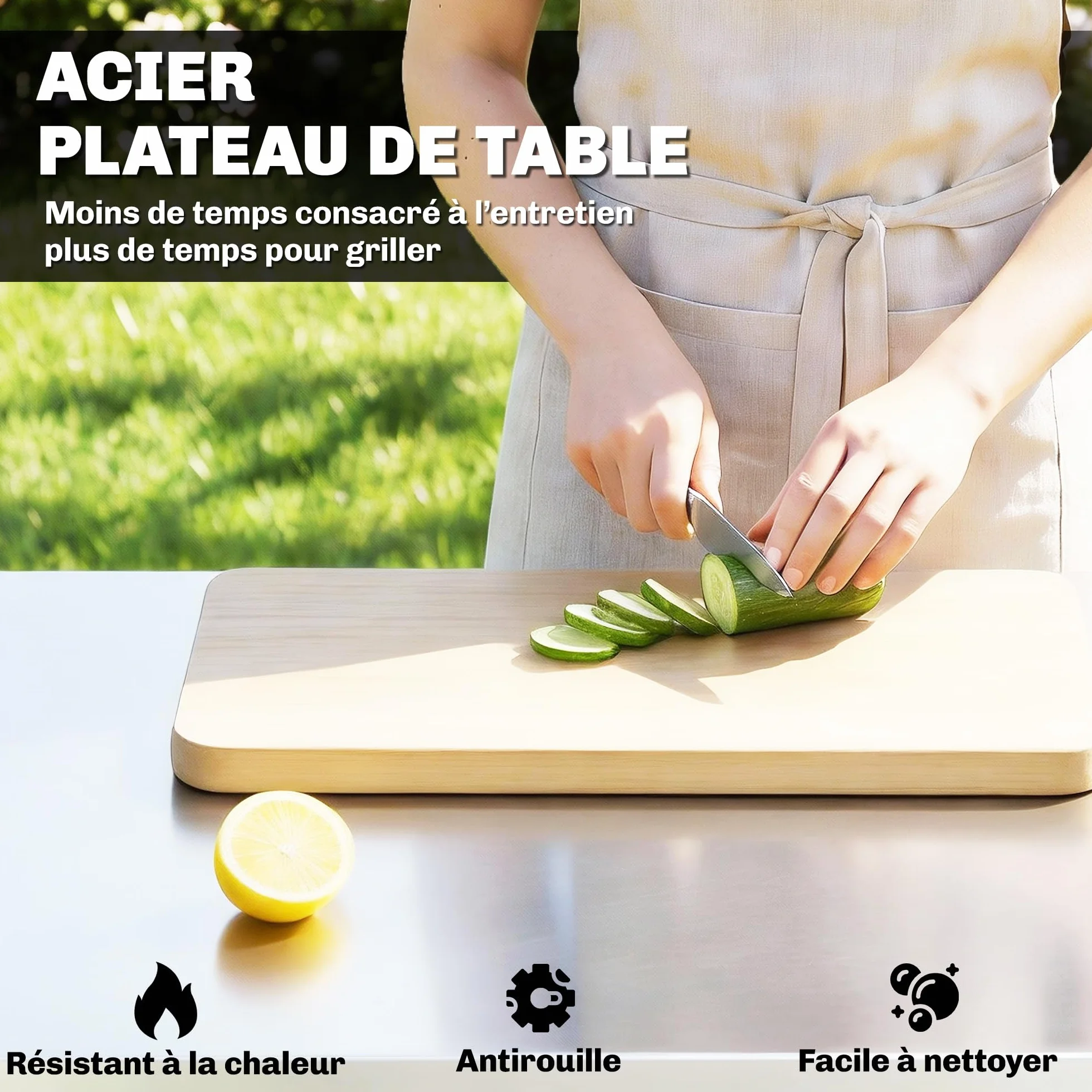 Outsunny Chariot Barbecue 3 Niveaux Inox avec Plan de Travail, Panier Amovible, Noir