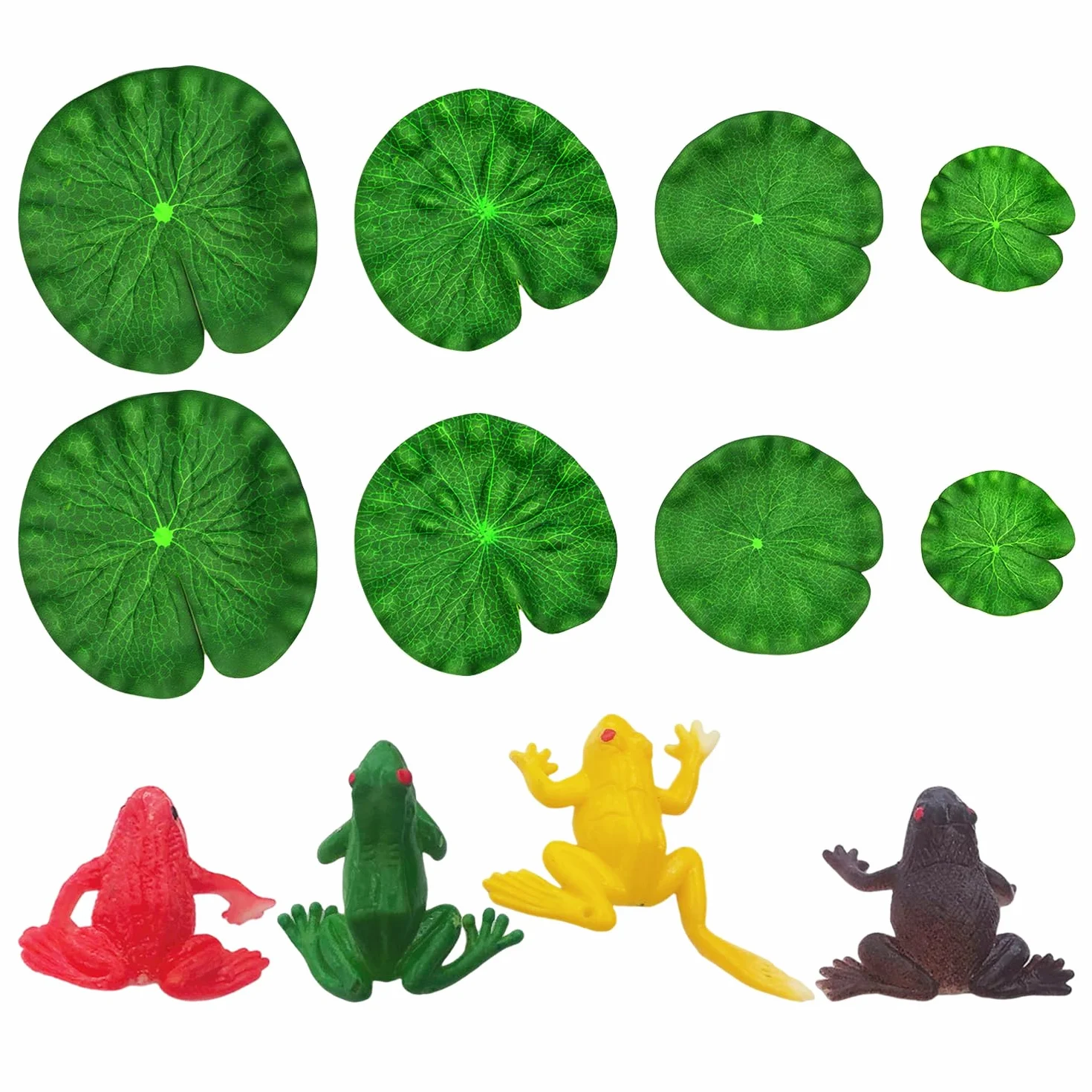 8 Feuilles De Lotus Simulées, 4 Grenouilles Décoratives, Feuilles De Lotus Flottantes, Feuilles De Lotus Placées, Adaptées À La Décoration D'Aquarium Et D'Étang