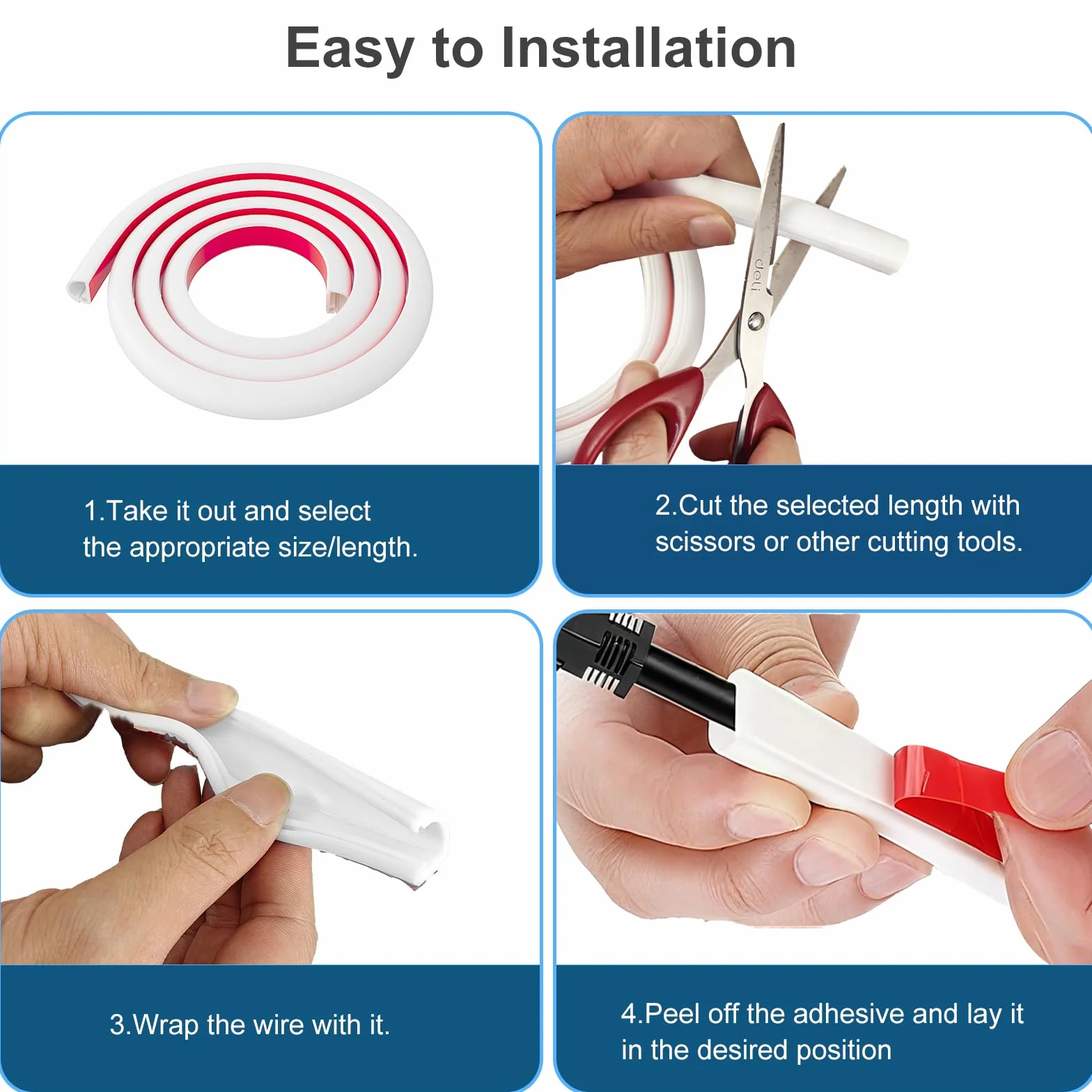 Goulotte Passe Cable Blanc 3M Auto-adhésif PVC Cache Câble Sol Demi Rond TV Mural