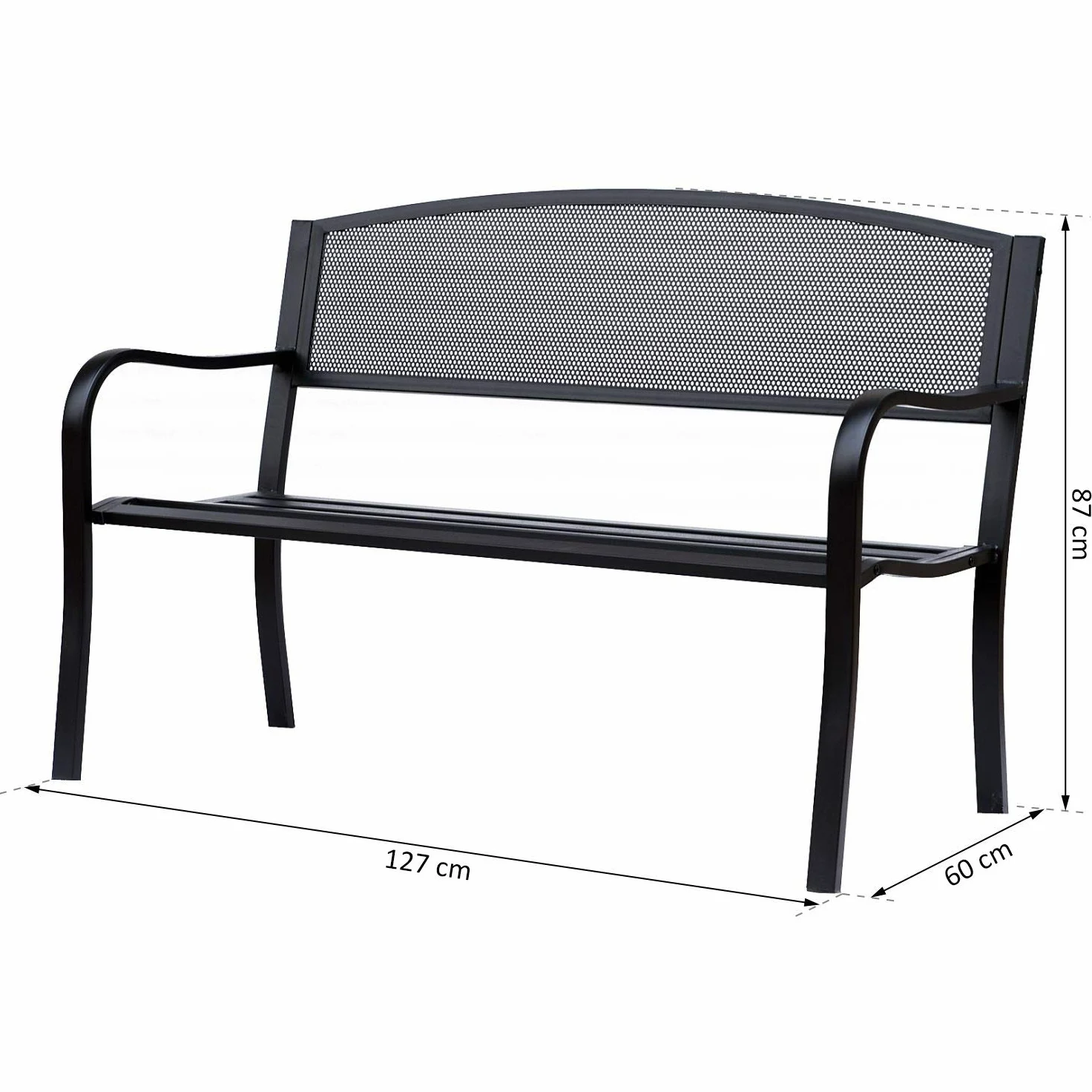 Outsunny Banc 3 Places de Jardin terrasse Style Contemporain 127L x 60l x 87H cm métal époxy anticorrosion Noir