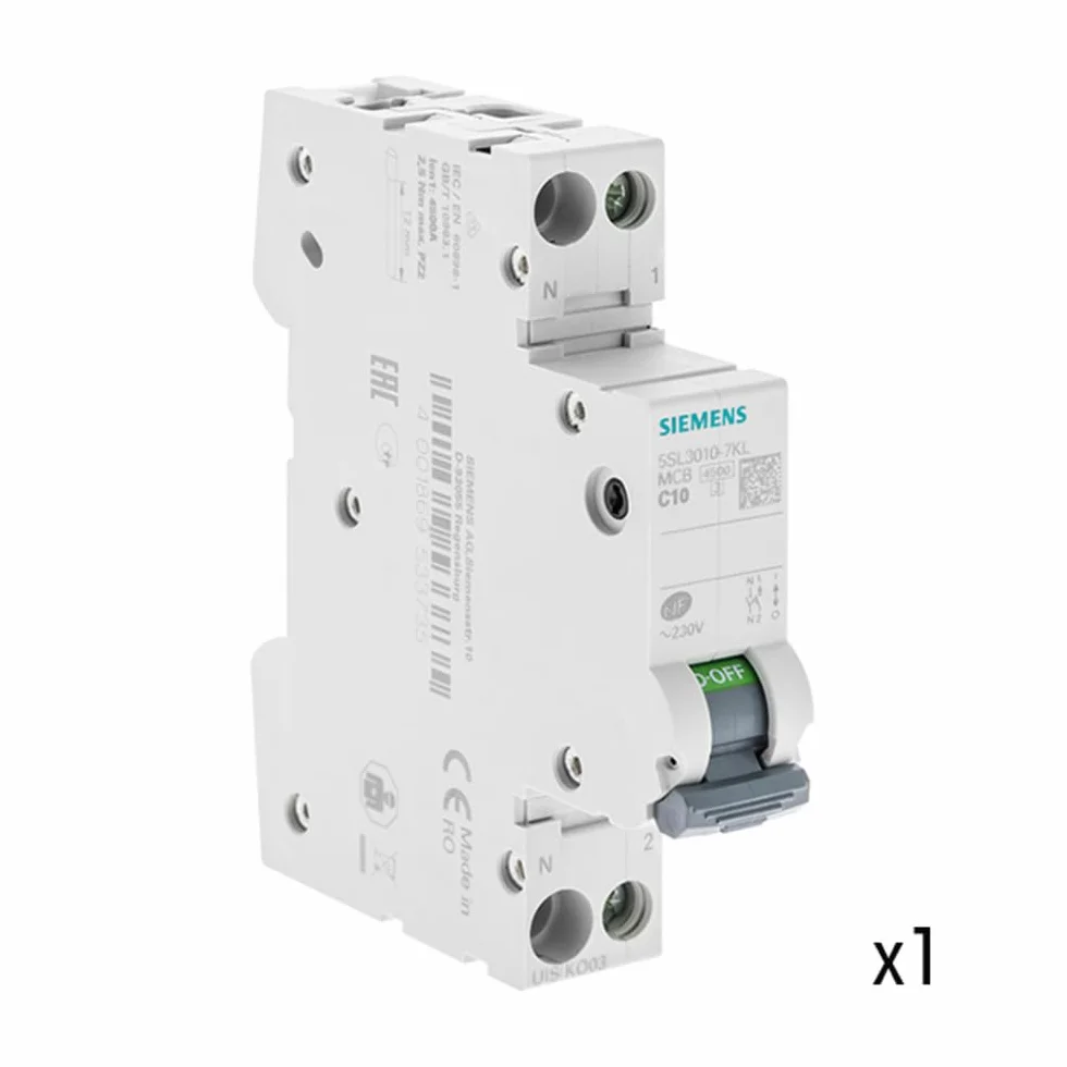 Disjoncteur 10A Ph+N courbe C 4.5kA 230V