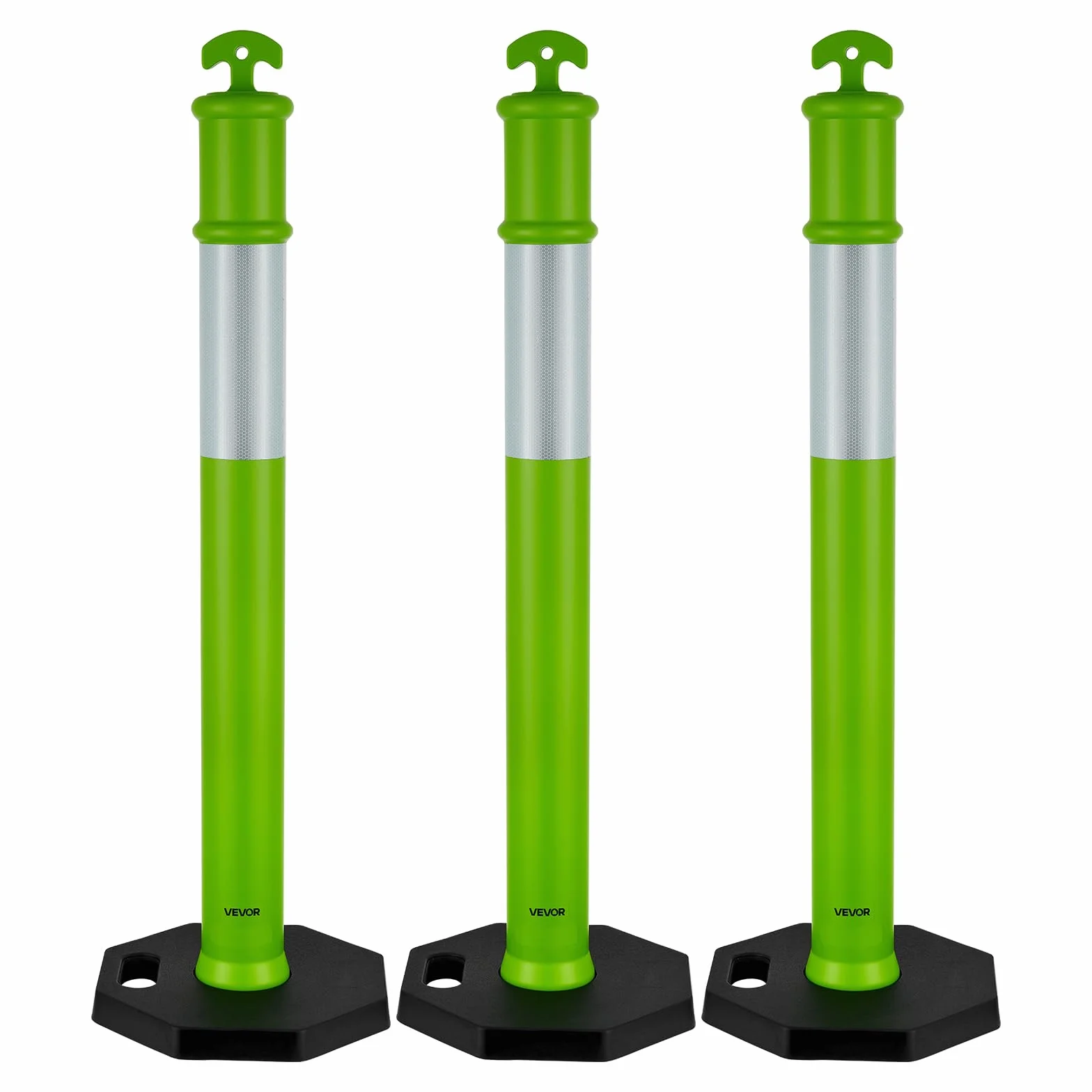 VEVOR Poteau de Signalisation 114 cm, Balise de Délimitation avec Base Lestée et Bandes Réfléchissantes, Vert