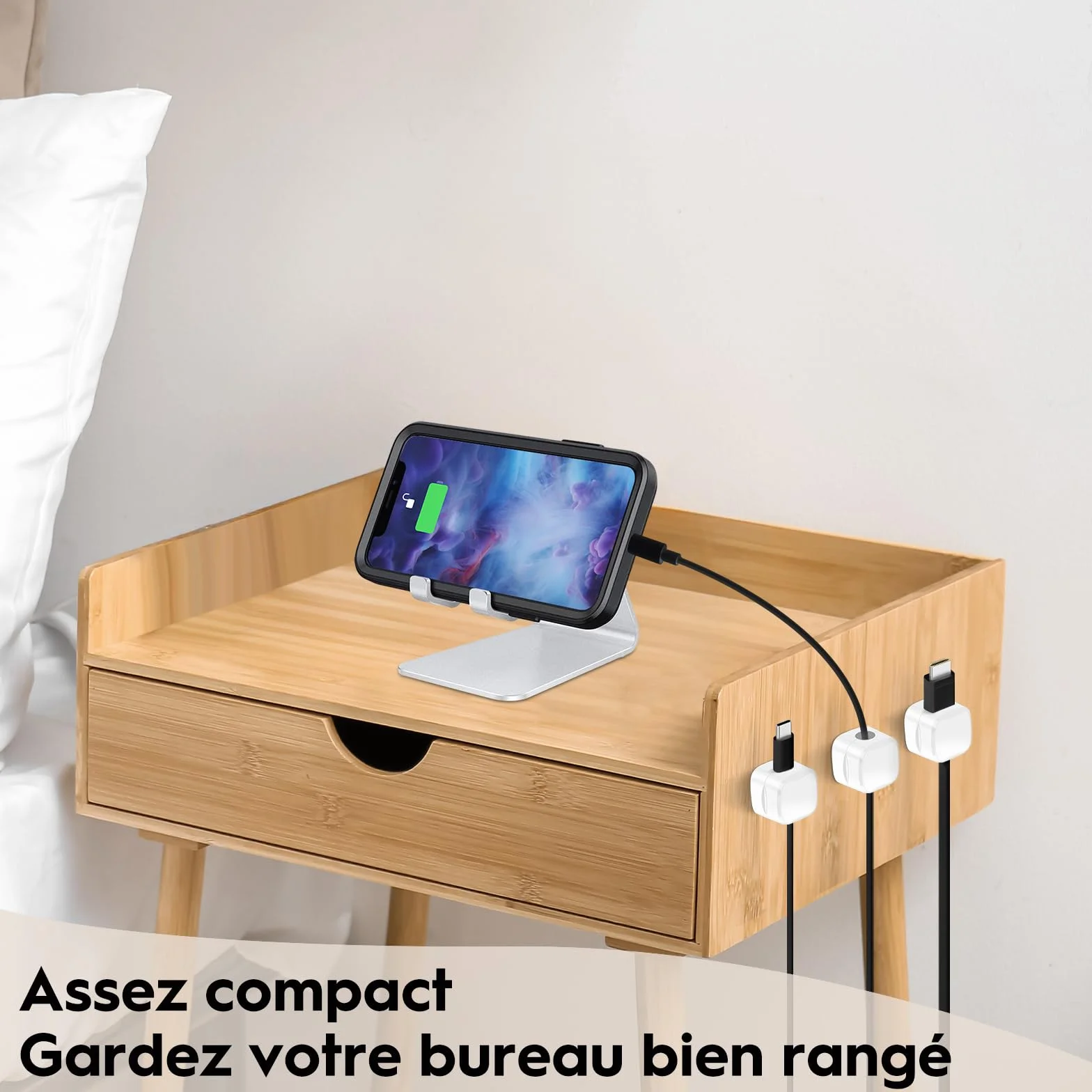 Supports de Câbles Magnétiques Adhésif Puissant - Lot de 6 Organisateurs de Câbles de Charge pour Bureau, Maison, Voiture (Blanc)