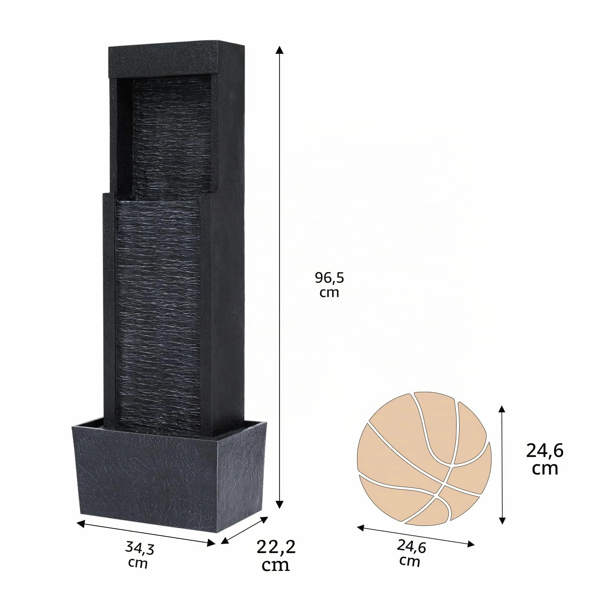 Fontaine extérieure Solaire Athena Teamson Home, Cascade Moderne avec éclairage LED, décoration Jardin, Noire