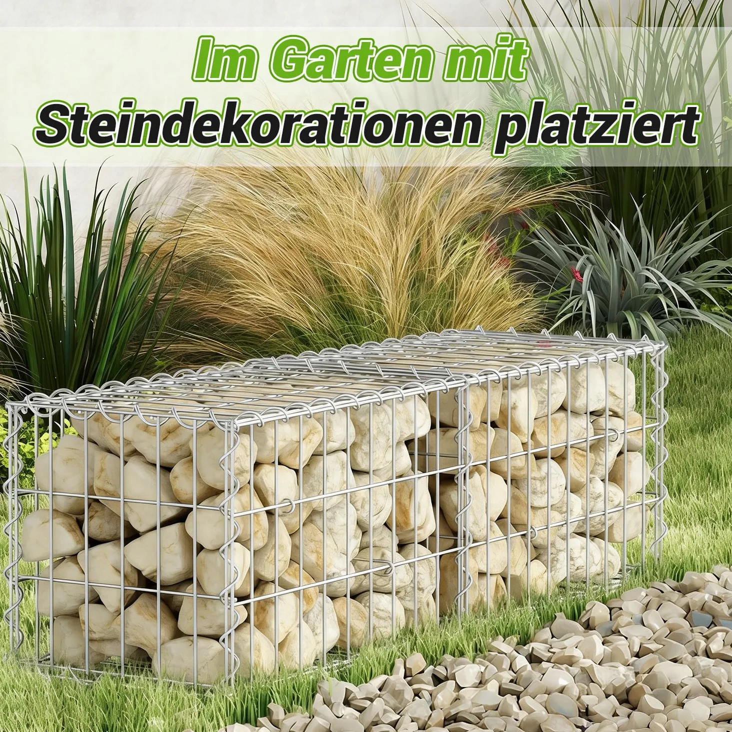 Lot de 4 gabions 100 x 30 x 30 cm, paniers gabions en acier galvanisé, épaisseur de fil 4 mm, largeur de maille 5 x 10 cm, gabion pour clôture et jardin, convient pour les pierres de 6 à