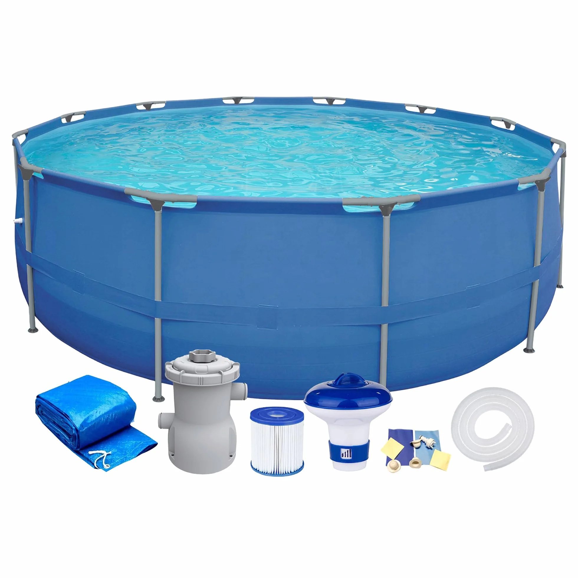 Piscine de Jardin Kit Complet Pompe de Filtration Diamètre 300 x 76 cm Cadre Rond Acier