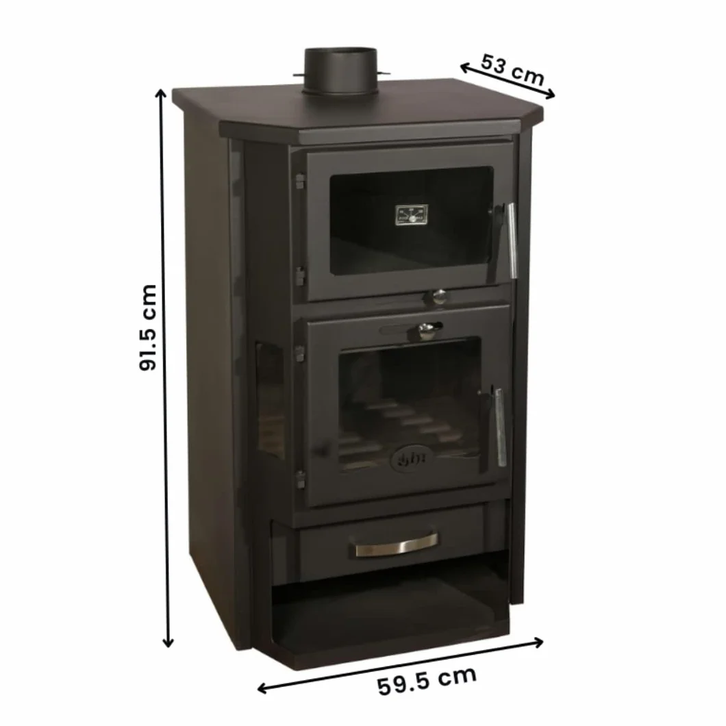 BALKAN ENERGY Poêle à bois avec four et chauffage central, 26 kW, Acier, Fonte, 91.5 x 62.5 x 550 cm