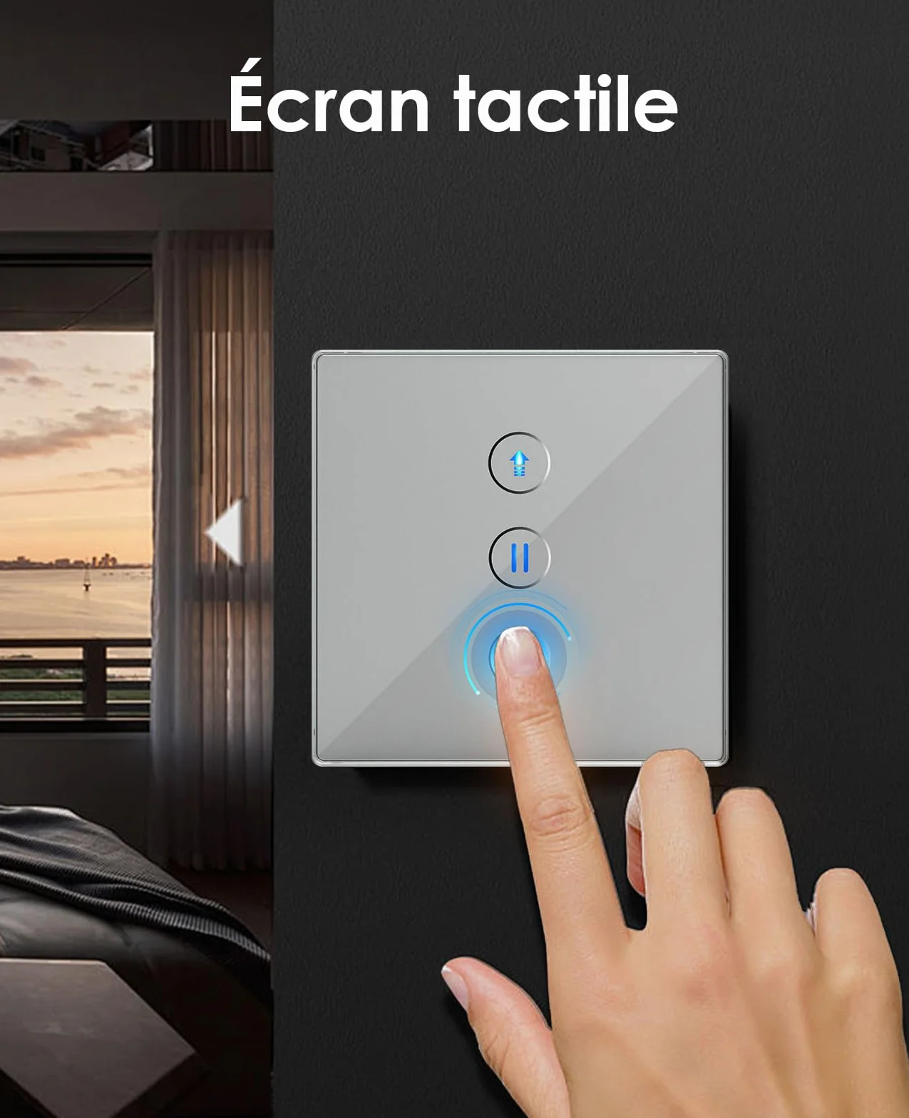 Interrupteur Volet Roulant Connecté Tactile Compatible Alexa/Google Home/Smart Life, Contrôle de Pourcentage et Commande Vocale (Fil Neutre Requis)