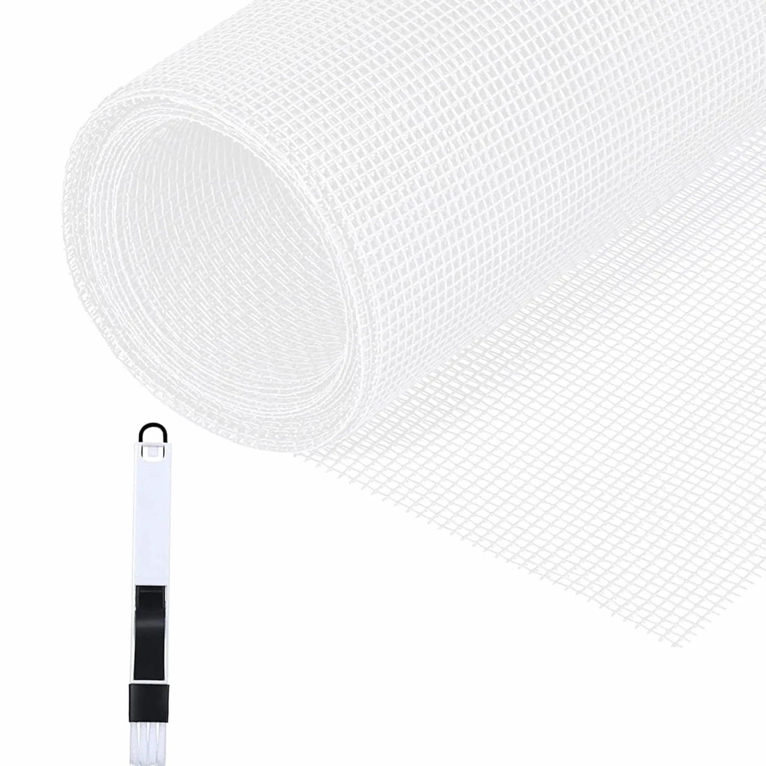 Moustiquaire de fenêtre 150x300cm fibre de verre bricolable avec brosse de nettoyage Blanc