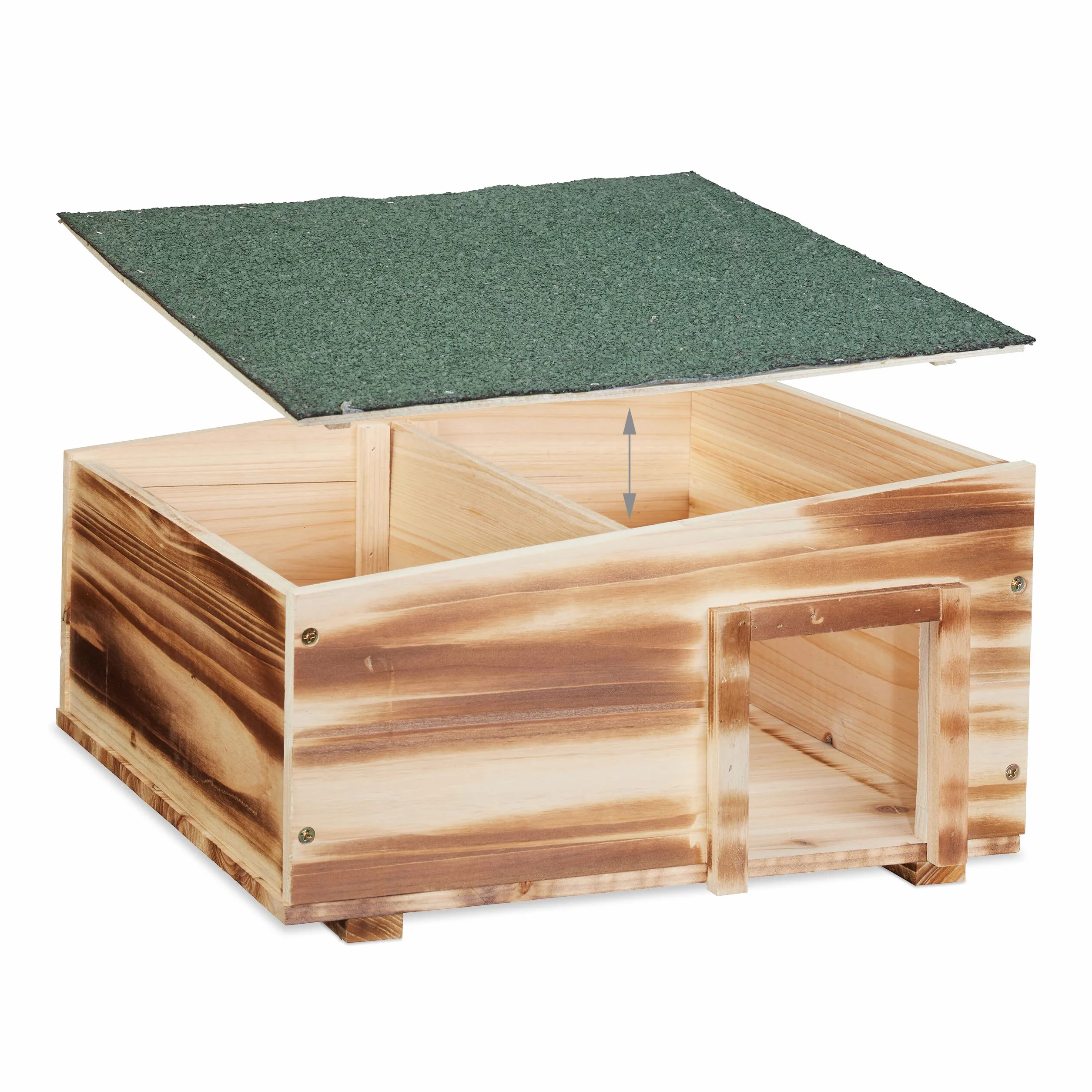 Relaxdays Maison à hérisson Bois flambé 2 Parties Niche Jardin 21,5 x 40 x 40 cm Marron