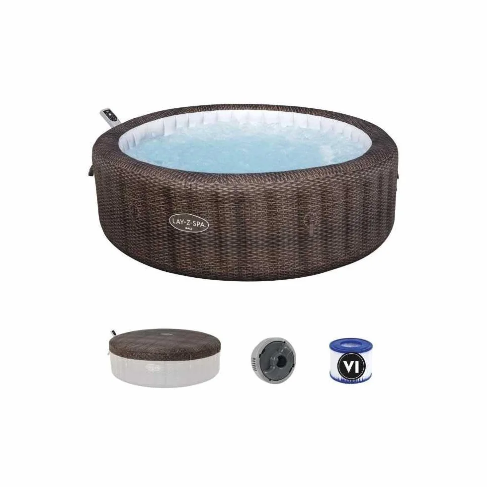 85"x28"/2.16mx71cm Bali MaxHold EnergySense UltraFit Smart AirJet 7 Rond en rotin Marron