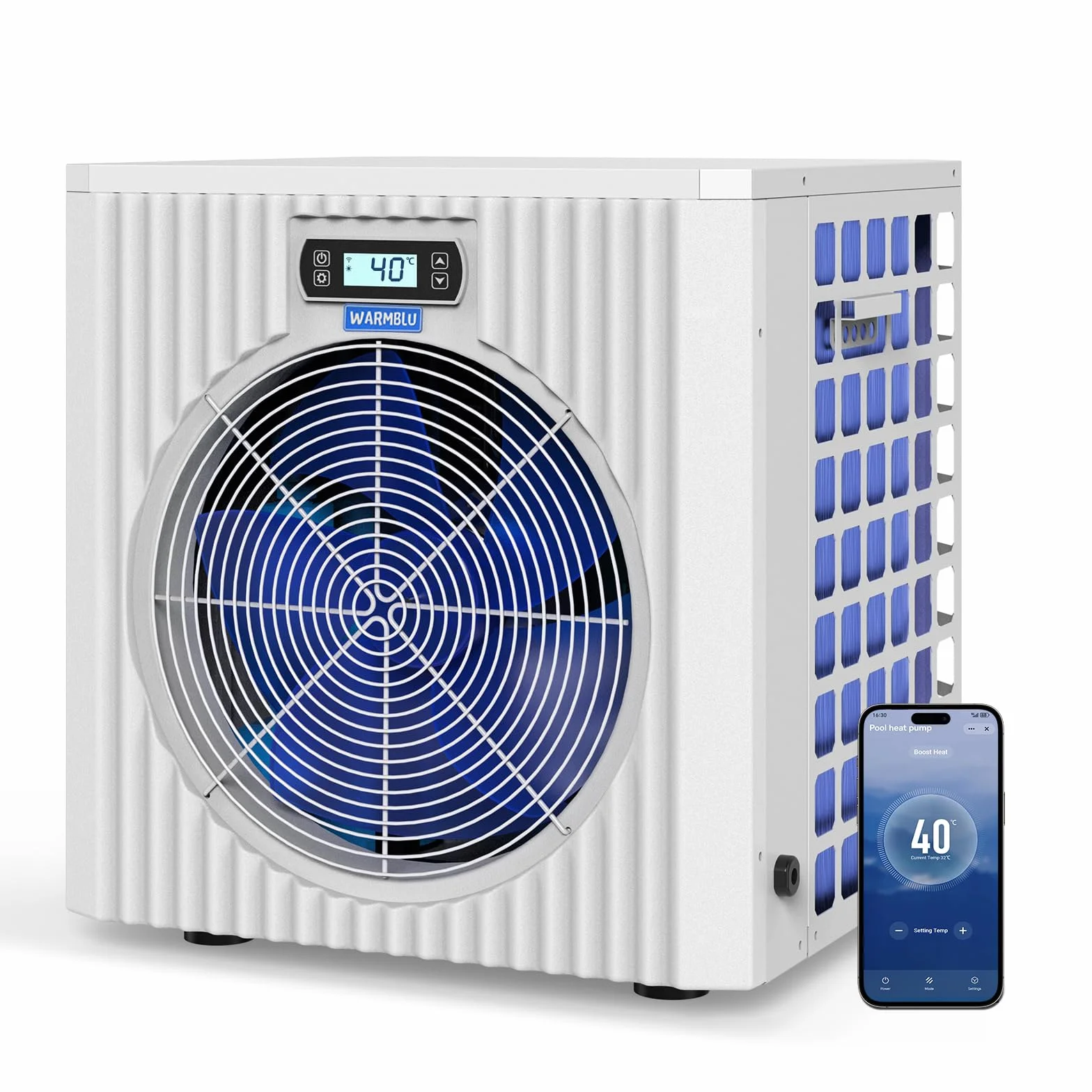 Pompe à Chaleur Piscine 5.4 kW + Réchauffeur Électrique 1.5 kW COP 5.51 Connectée Wi-Fi Silencieuse