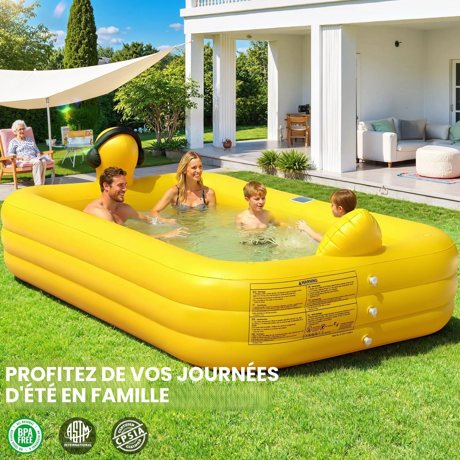 KingSom Piscine Gonflable Rectangulaire avec Lumières Solaire 254 x 160 x 56 cm