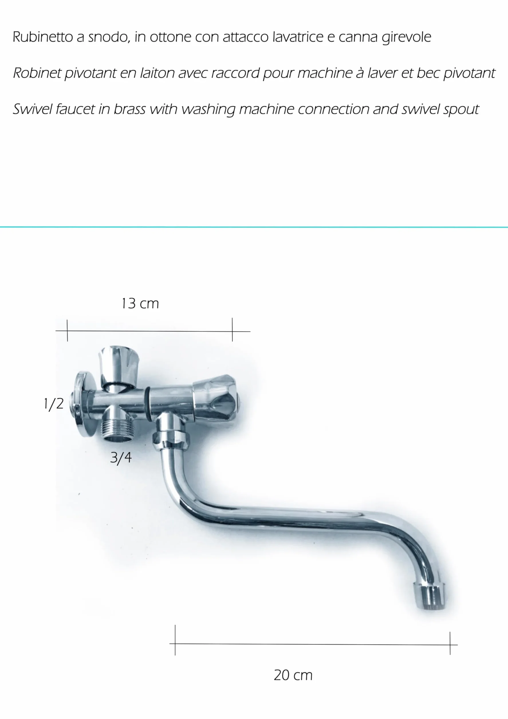 Robinet Mural à Double Sortie Laiton Chromé 1/2" pour Évier Lave-linge Jardin