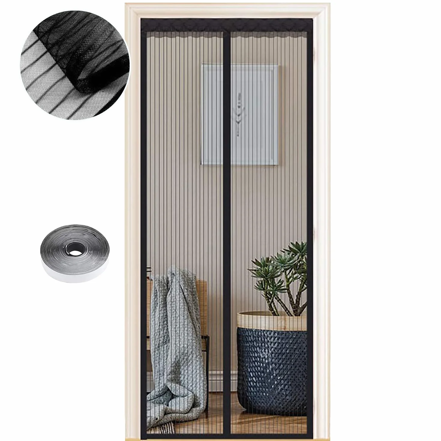 Moustiquaire Magnétique pour Portes 140 x 210cm, Aimants Puissants, Fermeture Automatique, Sans Perçage