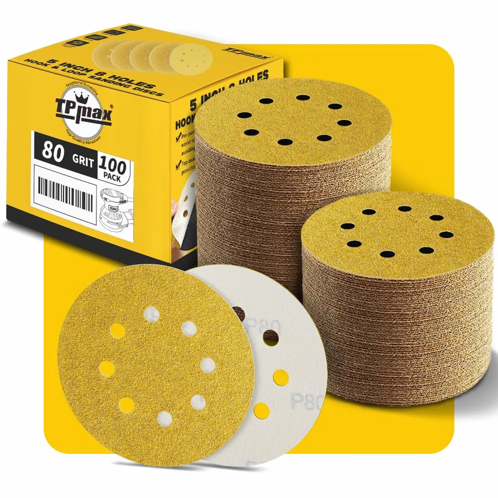 Disques Abrasifs Auto-agrippants 125mm 8 Trous 100 Pièces Grain 80 pour Ponceuse Orbitales