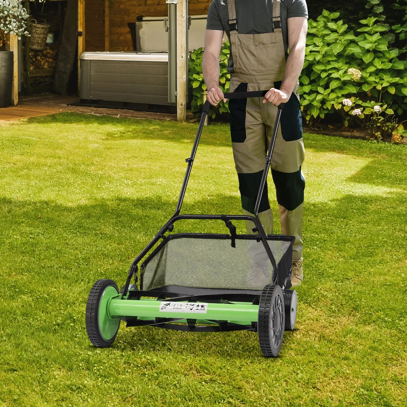 Tondeuse à gazon manuelle hélicoïdale 5 lames 50 cm sac de récupération roues antidérapantes