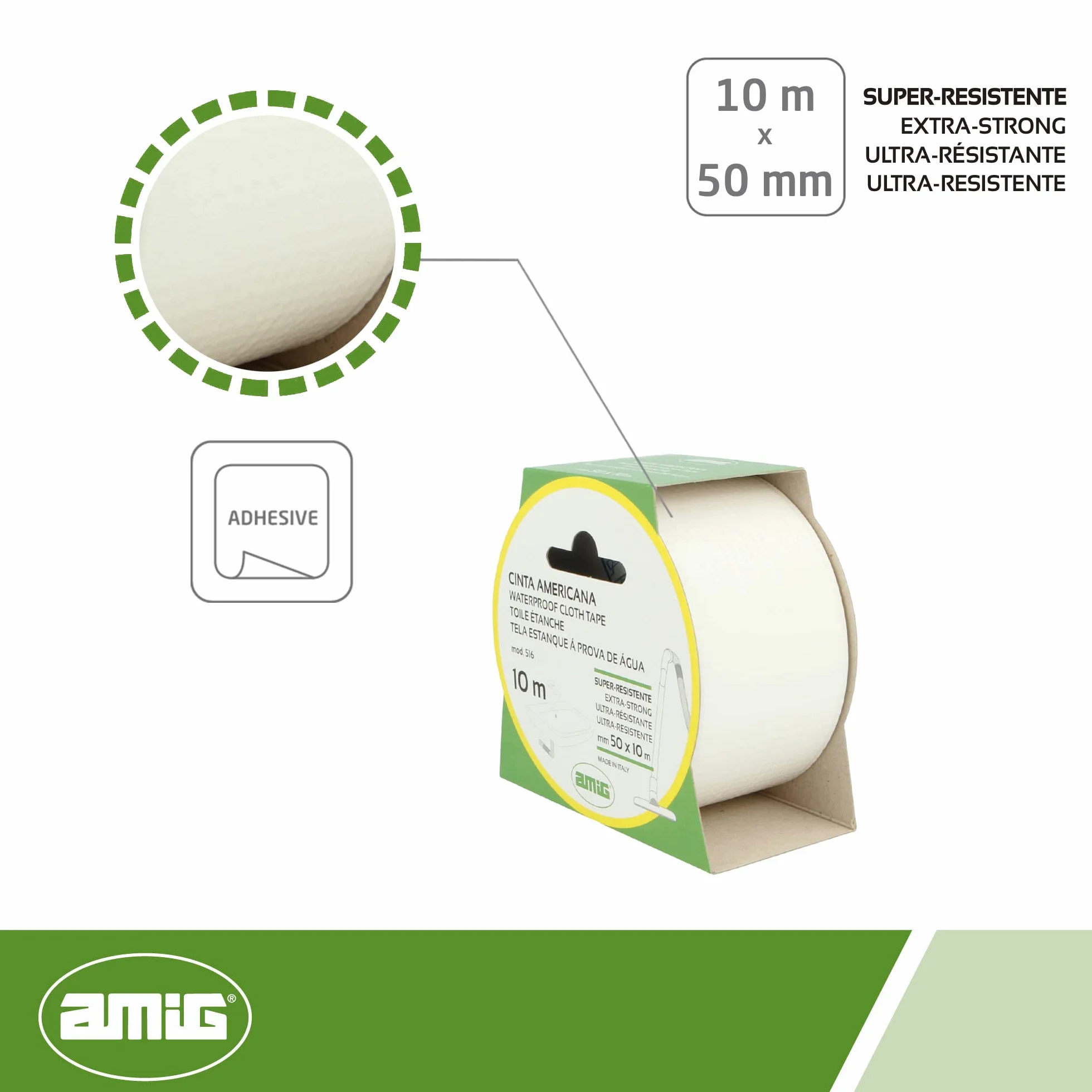 Amig Modèle 516 ruban adhésif blanc 50 mm x 25 m PVC