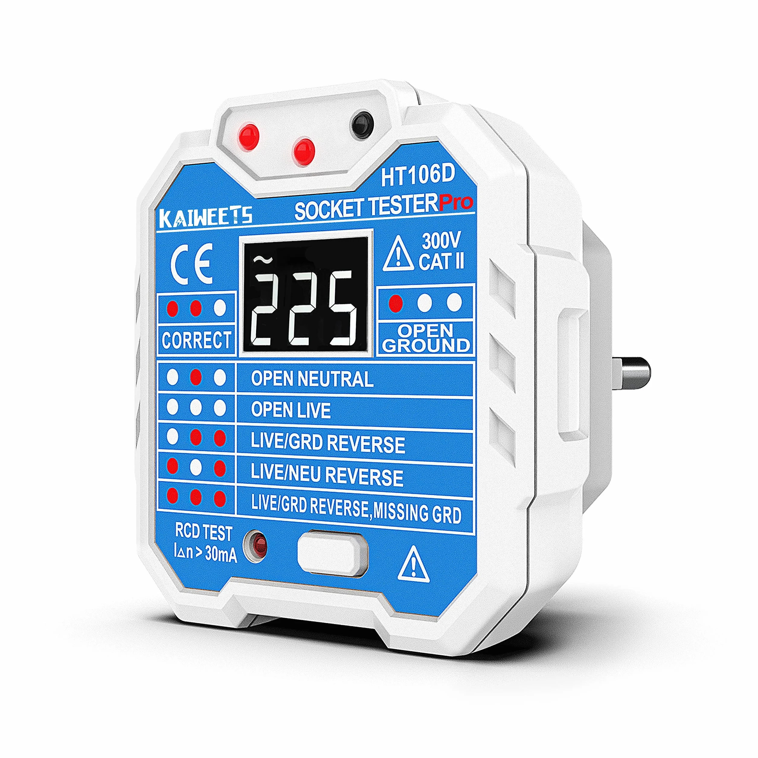 KAIWEETS Testeur de Prise, Testeur de Circuit Electrique, 48-250V CAT II 300V