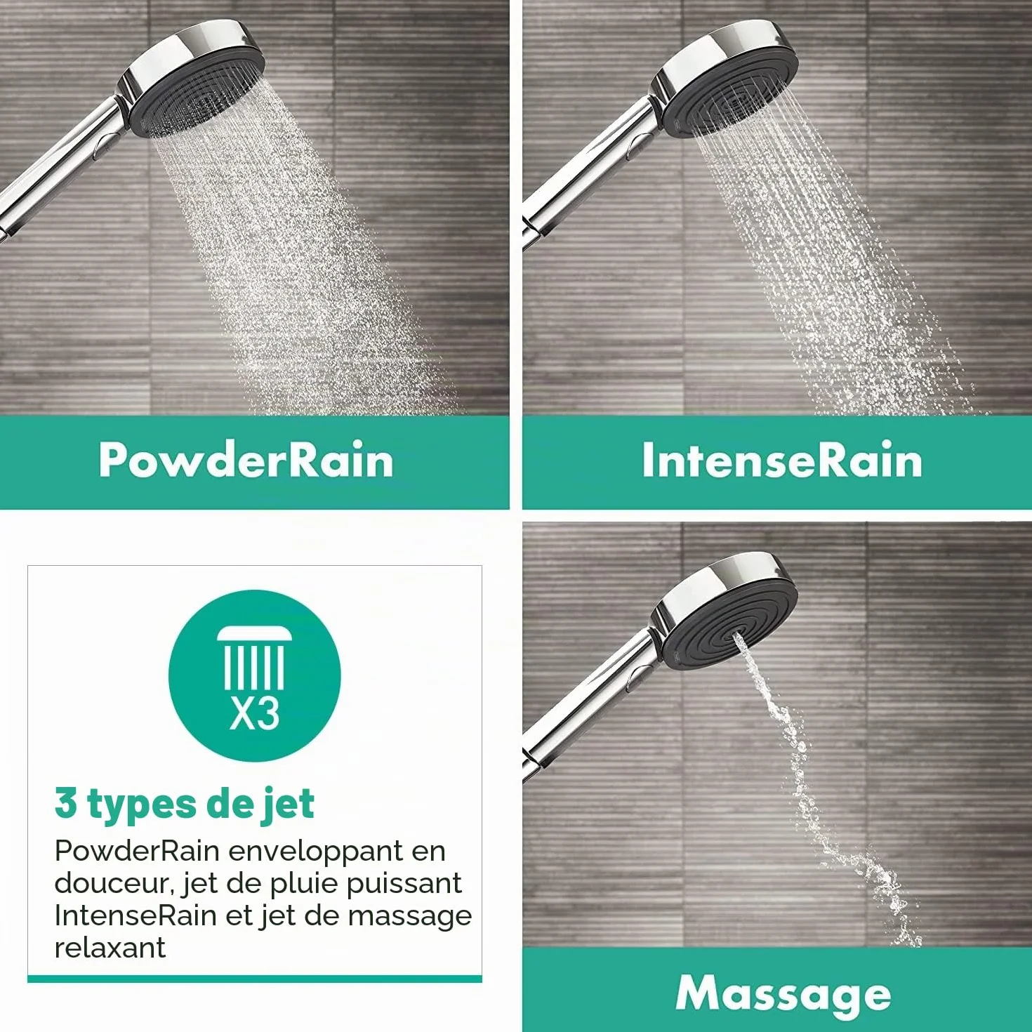 hansgrohe Pulsify Select S Pommeau de douche économie d'eau 9 l/min EcoSmart Douchette à main 3 types de jet Edition Relaxation Ronde 105 mm Chromé