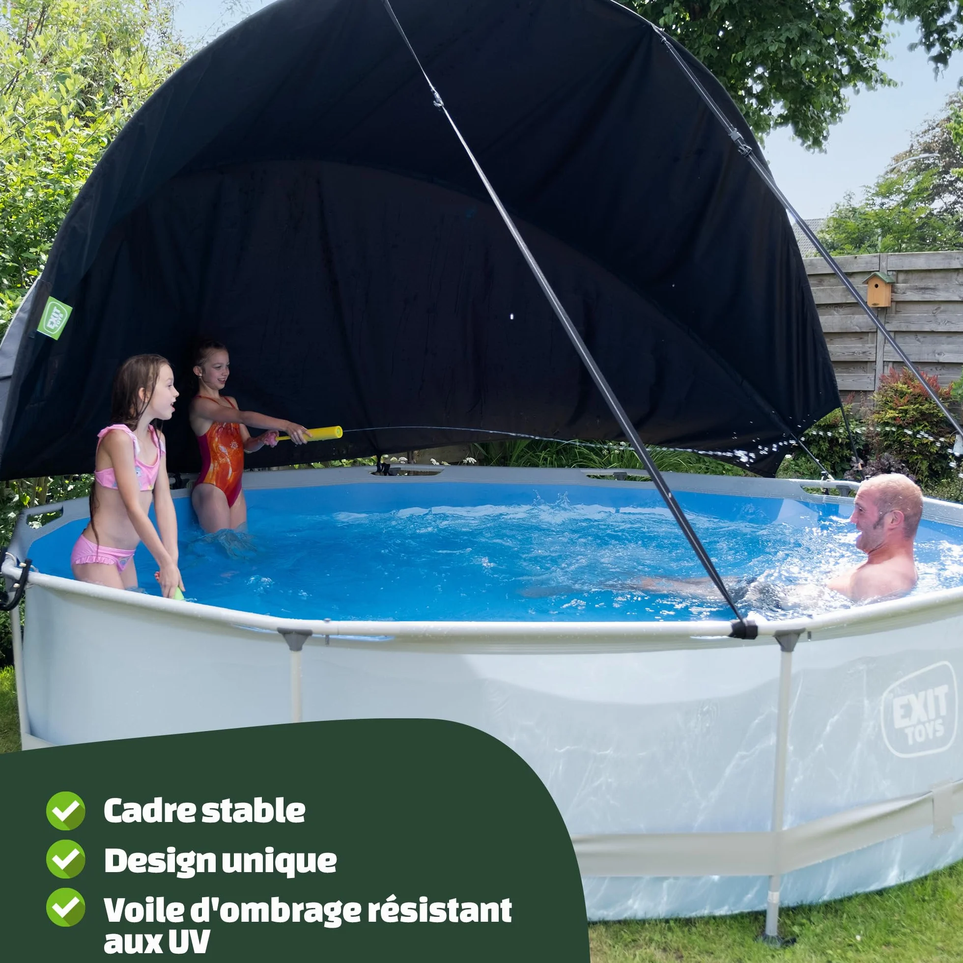 EXIT TOYS Piscine Hors Sol Ronde Ø 244 x 76 cm avec Pompe Filtrante – Acier Thermolaqué – TÜV CE – Gris