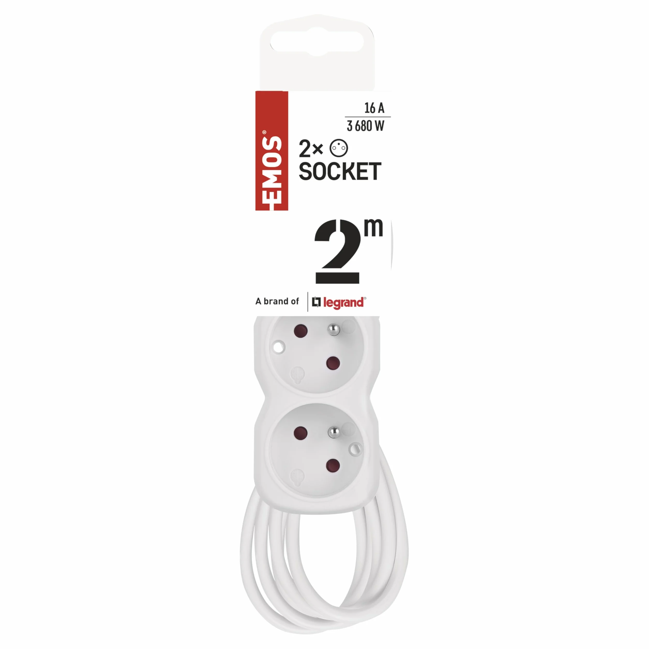 EMOS Multiprise 2 Prises 45° 2m H05VV-F3G 250V 16A 3680W Blanc