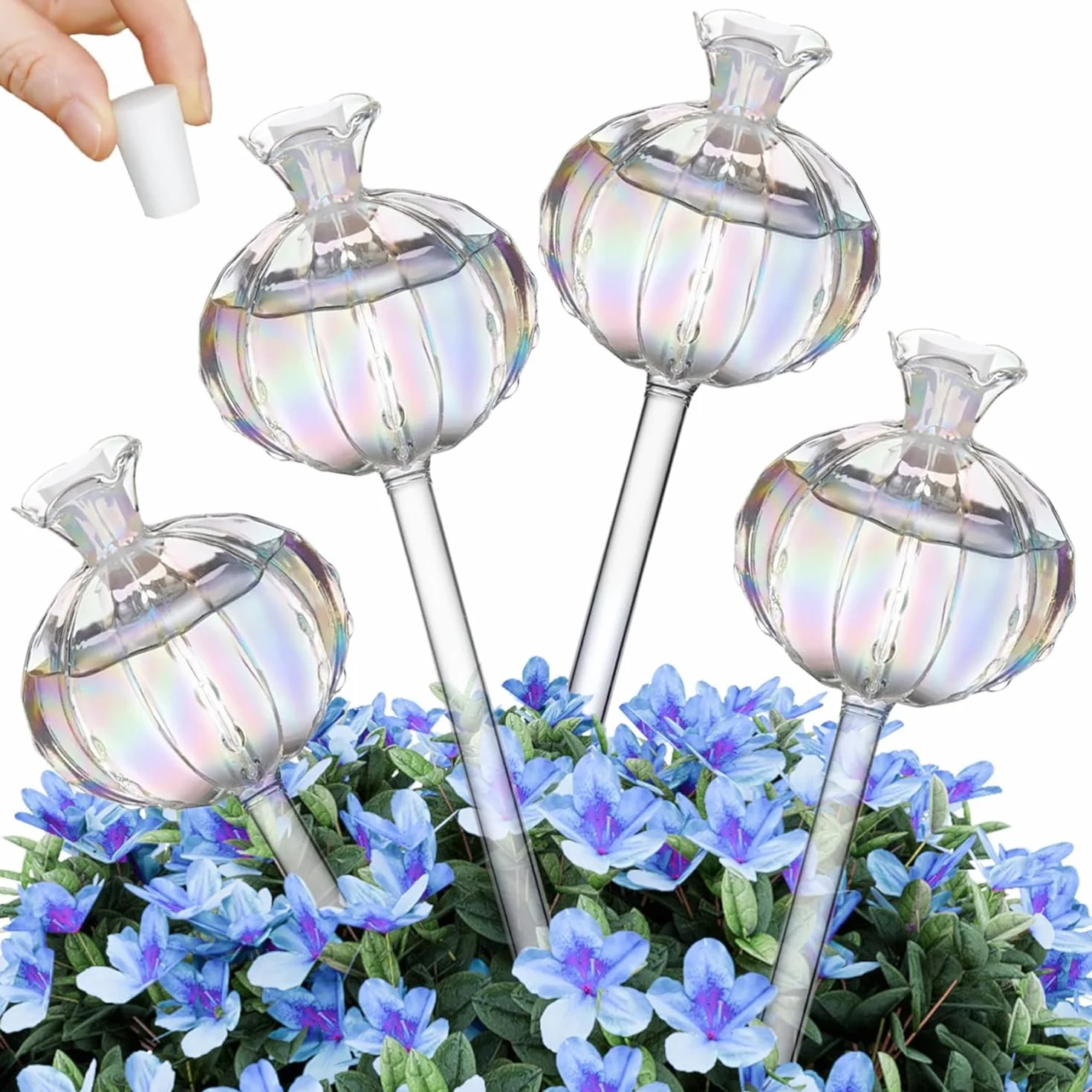Ampoules d'arrosage automatiques, 4 pièces Boules d'arrosage Cactus Boules d'arrosage en verre colorées Ampoules d'arrosage automatiques Dispositifs d'arrosage pour plantes d'intérieur, jardin