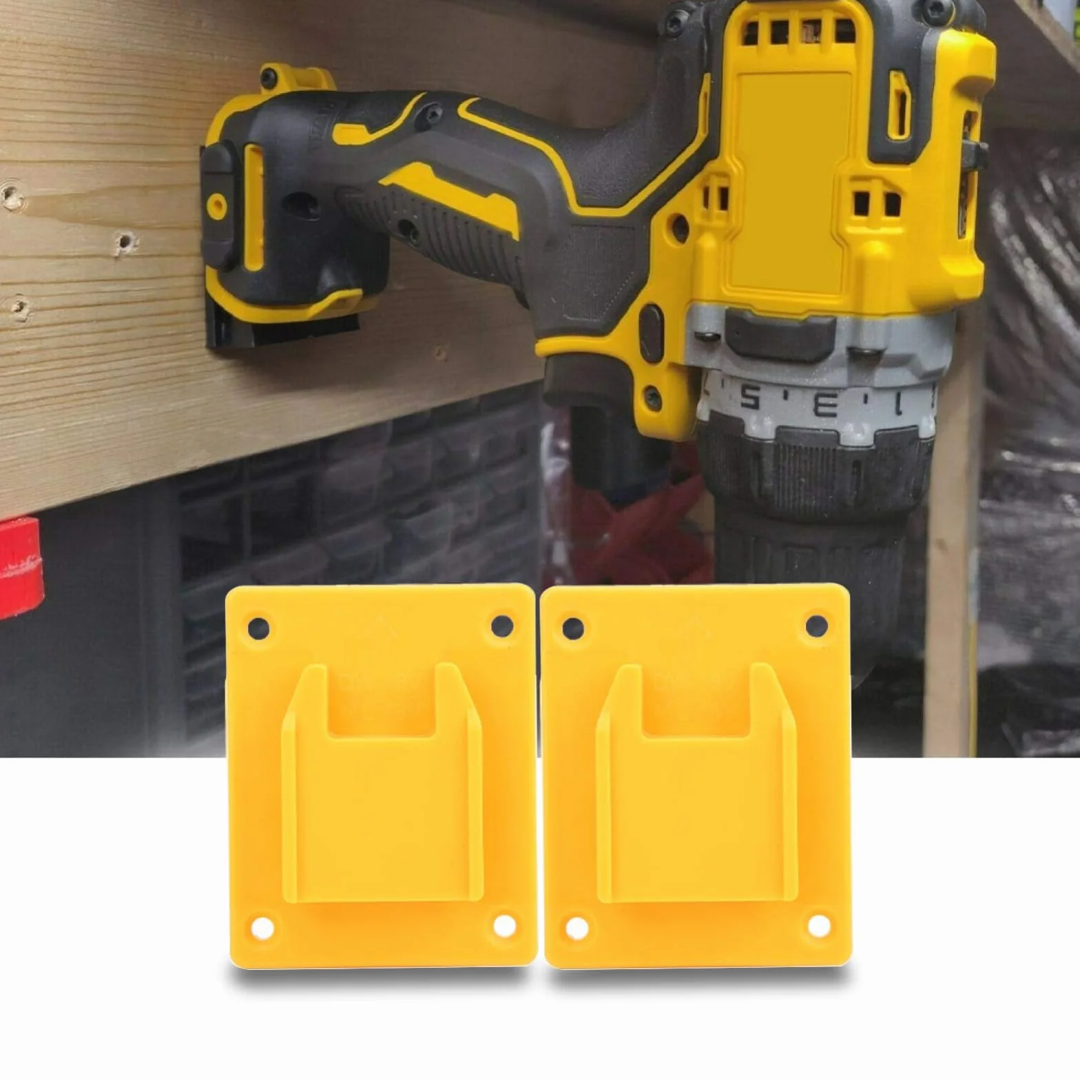 Base de support pour machine à outils électriques, 2 pièces ABS 3,7 x 3 x 0,8 pouces, pour fixation d'étagère murale (Jaune)