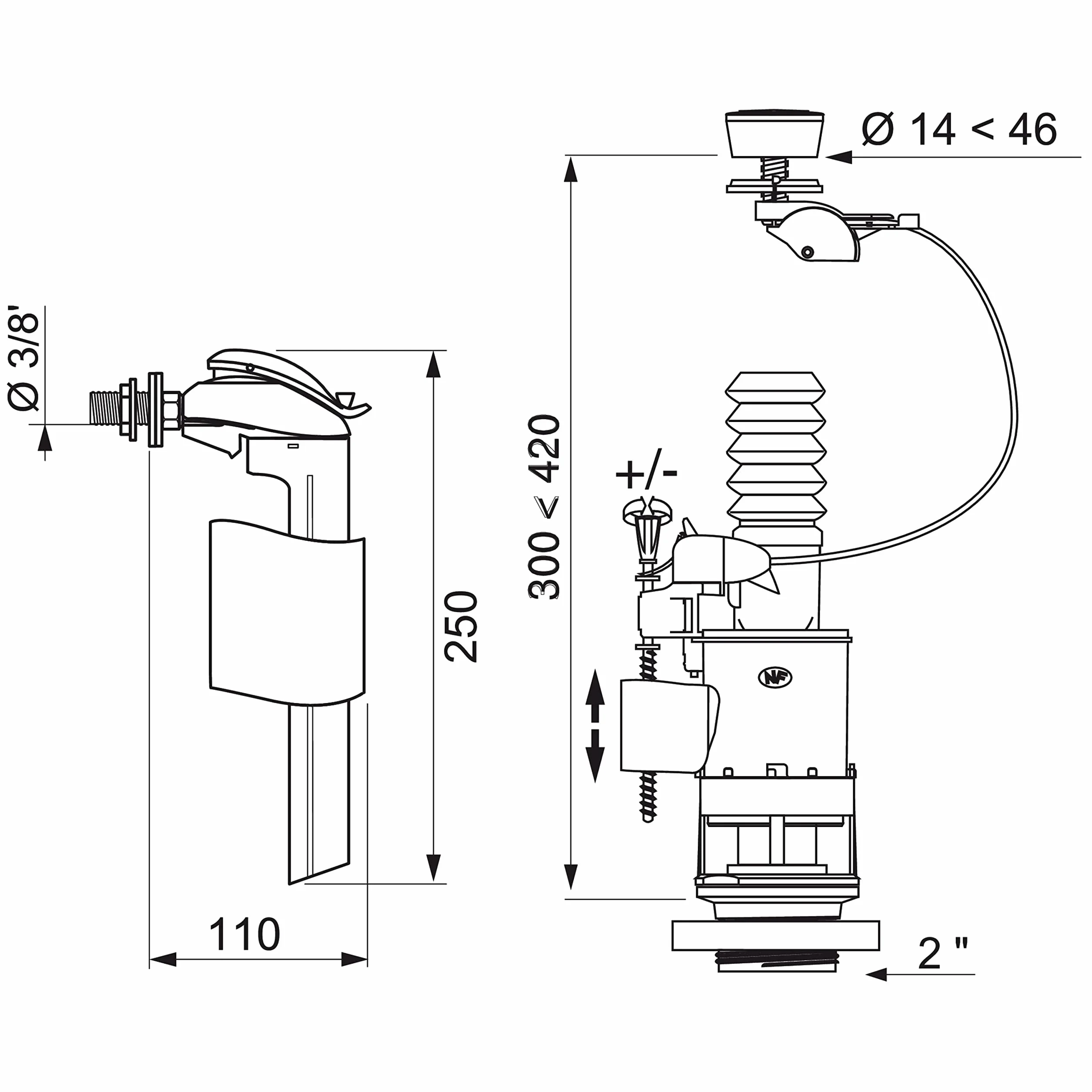 Wirquin Chasse d'eau WC complète mécanisme double chasse MW2 robinet flotteur F90