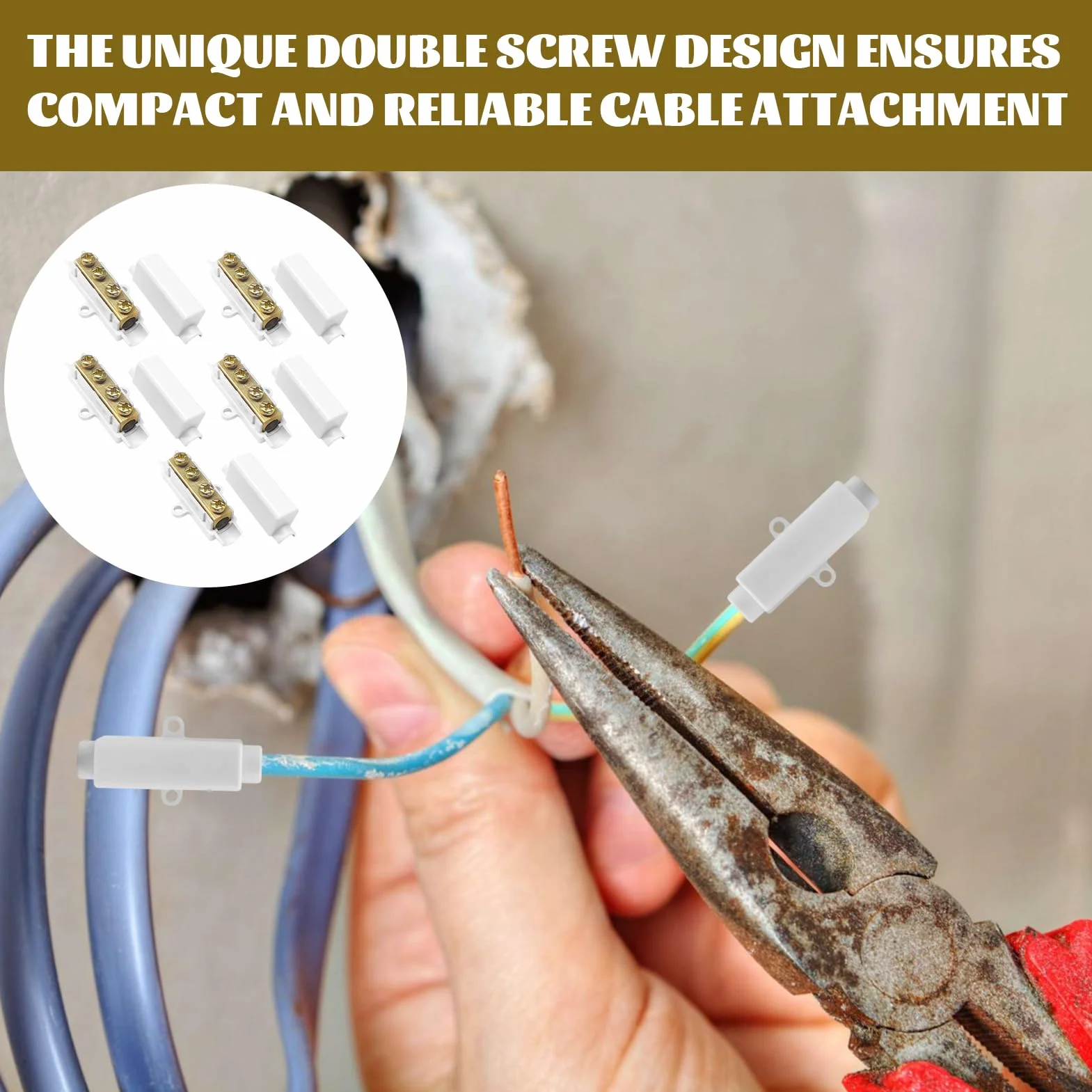 Connecteur 16mm² Bornier 1000V 100A Laiton Double Vis 5 Pièces