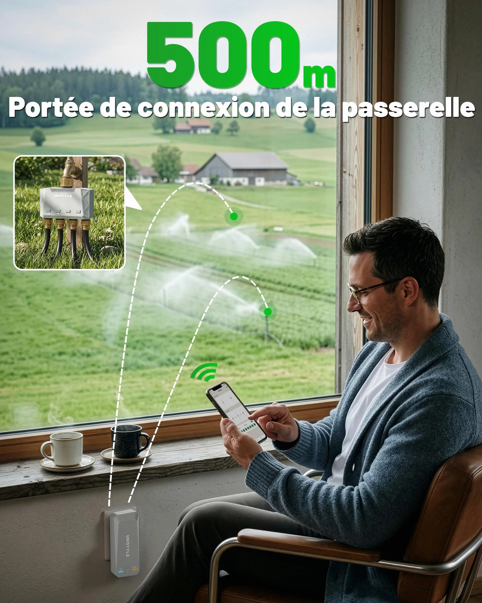 Programmateur Arrosage Connecté WiFi 4 Voies Unistyle – Contrôle via App 5 Programmes Jardin Automatique