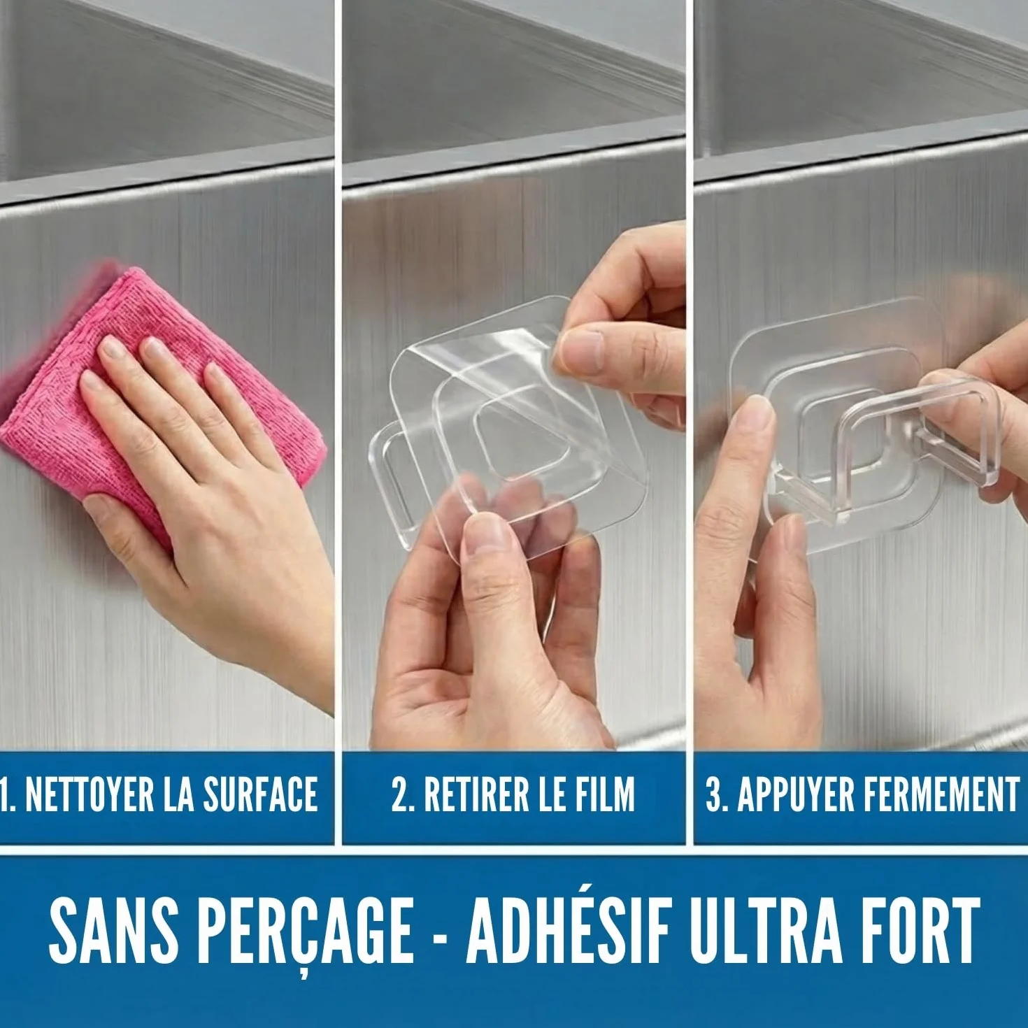 Porte Éponge Évier Cuisine Adhésif Transparent Invisible - Support Mural Sans Perçage Ultra-Forte & Étanche