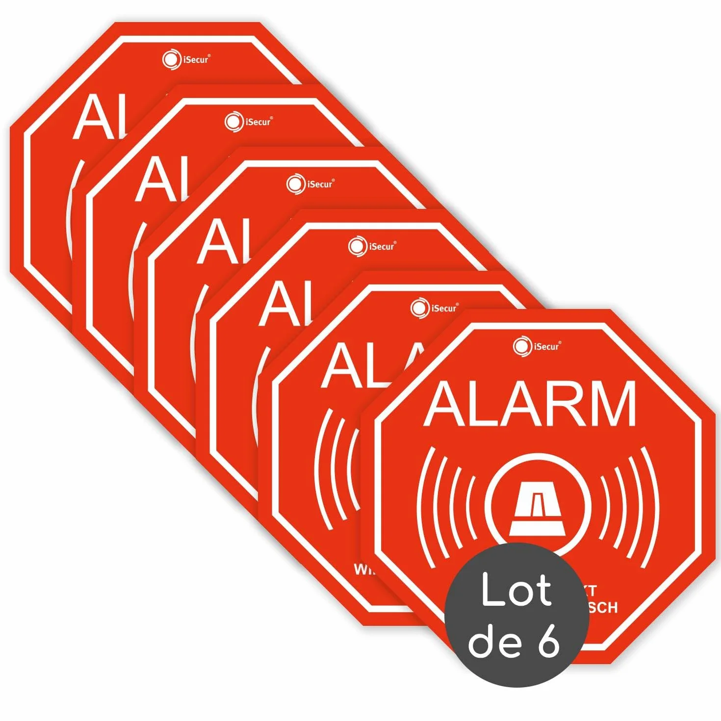Autocollants d’alarme 5x5 cm Attention objet sous protection électronique pour fenêtre vitre porte extérieur résistant aux intempéries Set de 6