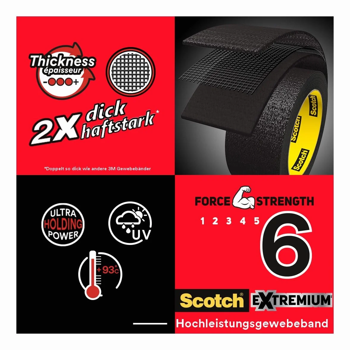 Scotch Ruban adhésif de réparation pour plastiques 25 m x 48 mm noir