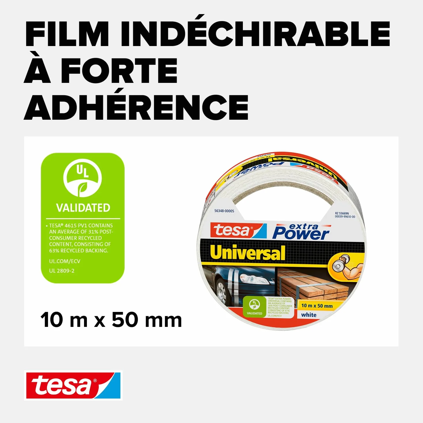 tesa Ruban Adhésif Toile Extra Power 10 m x 50 mm Blanc 1 Rouleau