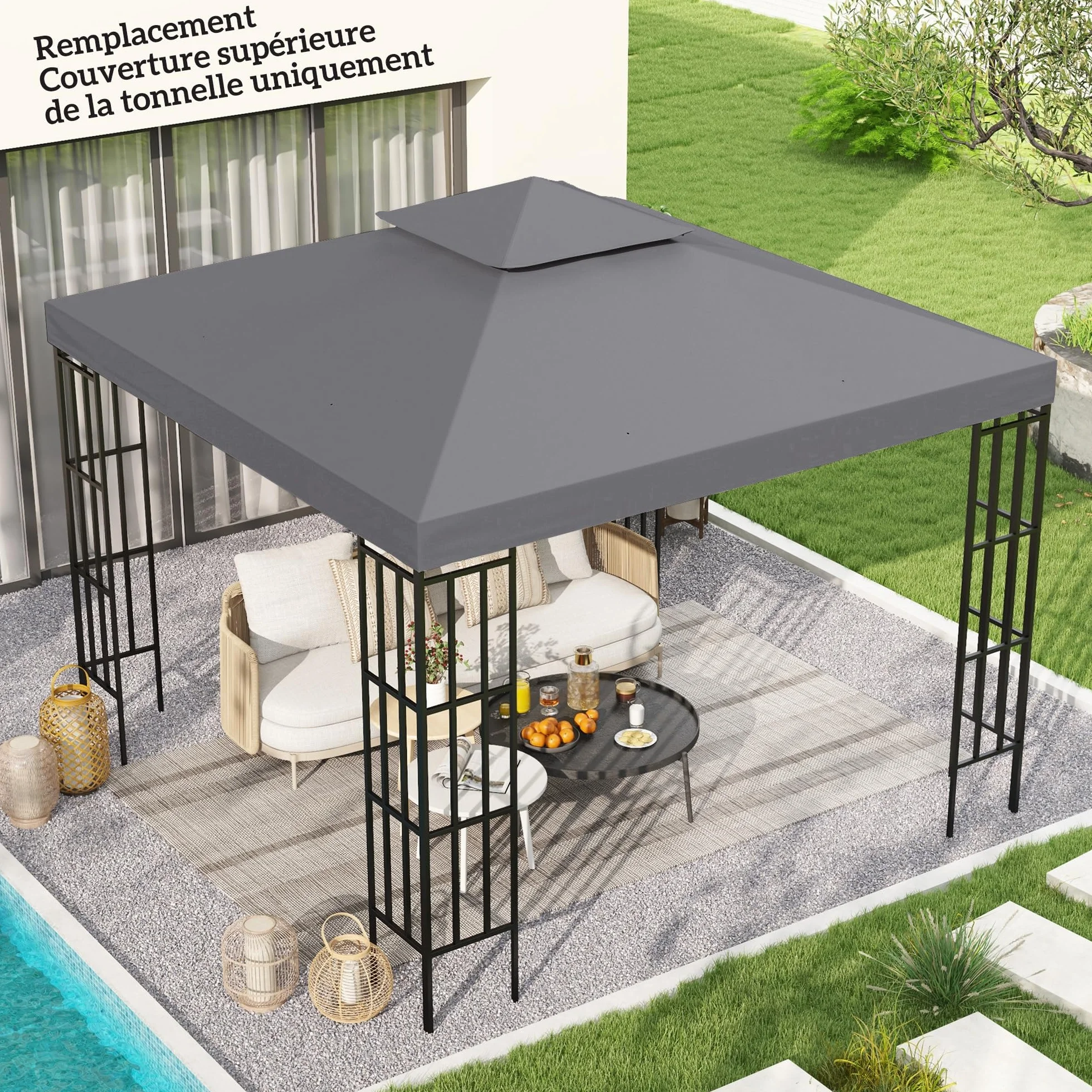 Outsunny Toit de Remplacement pour Pavillon de Jardin 3 x 3 m Gris