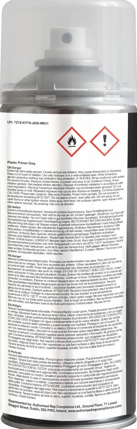JENOLITE Plastic Primer Aerosol 400 ml Gris Apprêt plastique durable