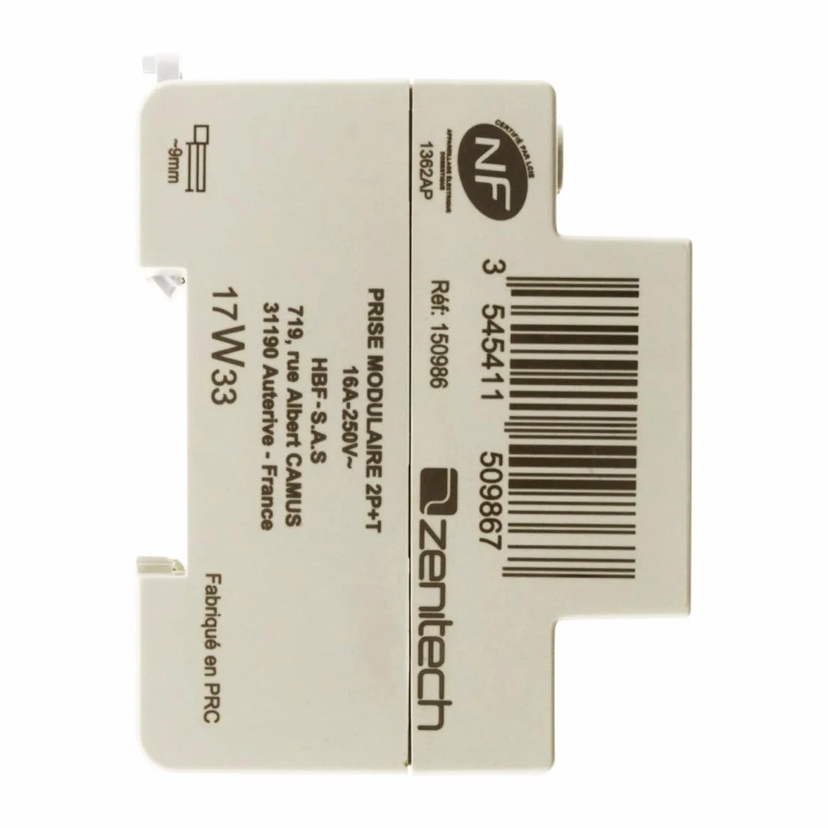 Zenitech Prise modulaire 2P+T NF