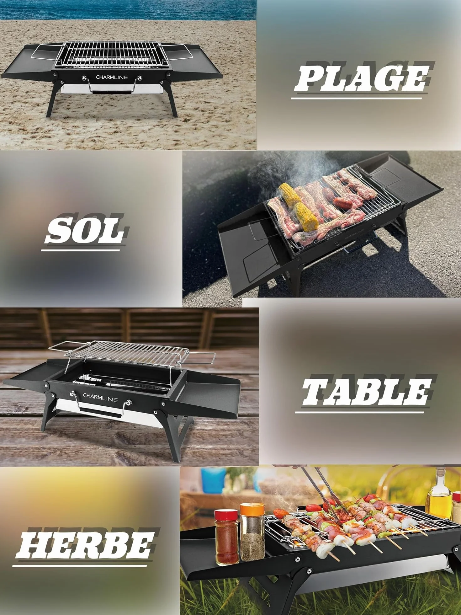 Charmline 47 x 34 cm Barbecue Portable, Gril à Charbon Compact pour 3 à 5 Personnes, Gril à Barbecue pour le Camping, les Pique-Niques, les Jardins et les Fêtes de Plage, Noir