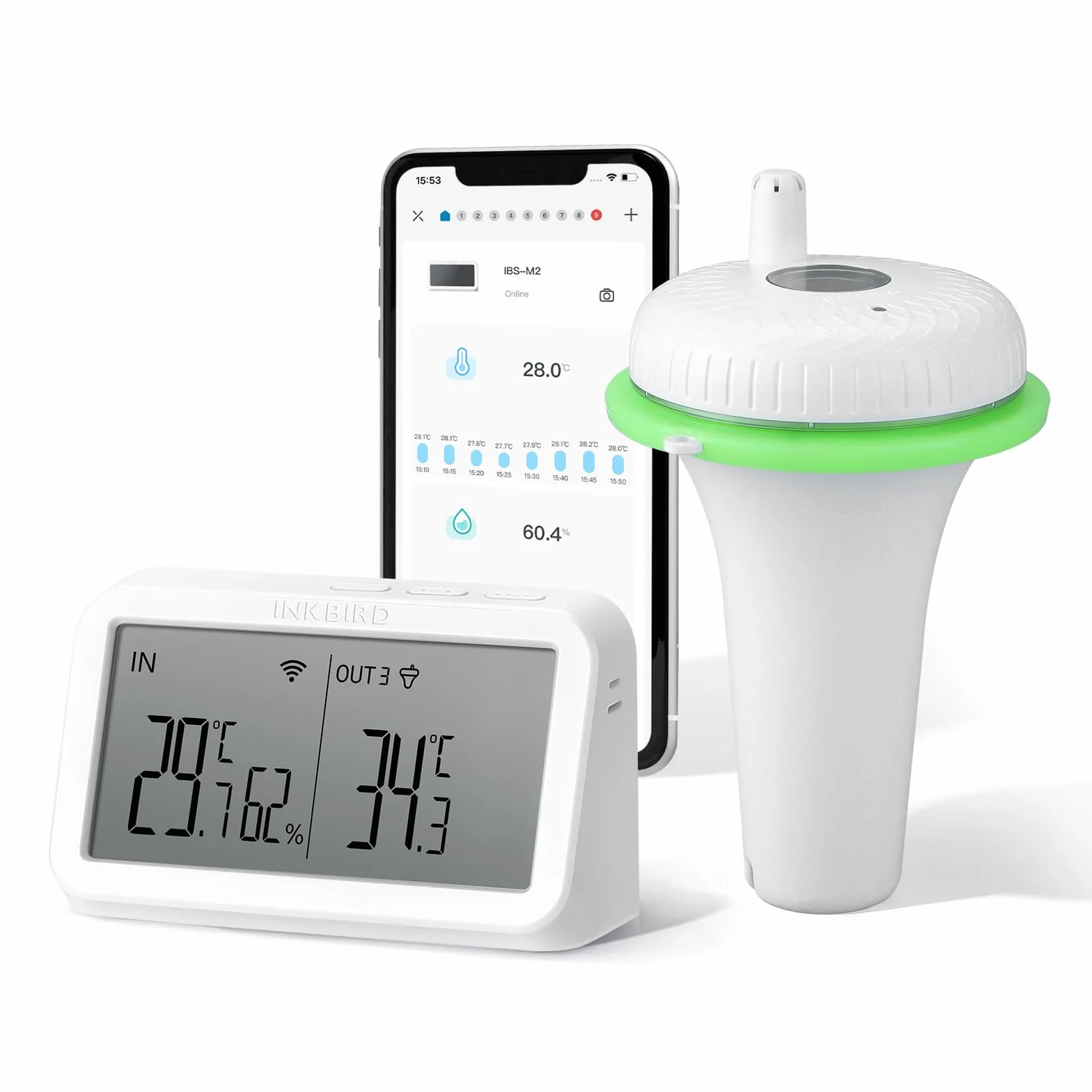 Inkbird Thermomètre Piscine WiFi avec Passerelle, Moniteur Température Humidité 9 Canaux, Contrôle App Alerte