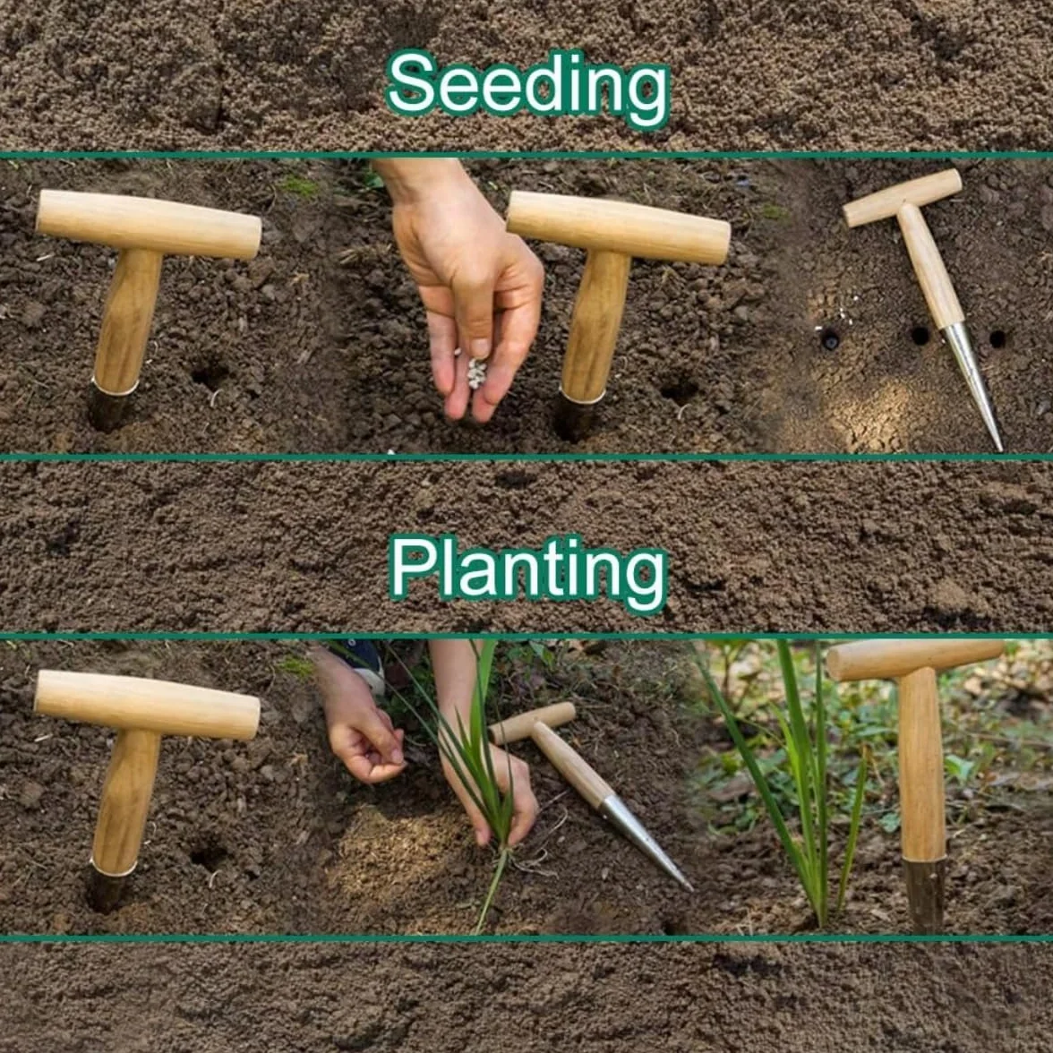 Plantoir à bulbes avec Pointe en INOX,Plantoir à Main Traditionnel,Outil de Perforation de Jardin,plantoir à Main en Acier Inoxydable avec Manche de 28 cm Plantoir,semoir Pratique