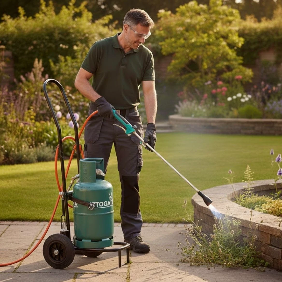 PROWELTEK - Désherbeur Thermique Professionnel à Gaz Propane – Kit Complet Haute Performance pour Grands Jardins. Inclus : Brûleur 50mm, Tuyau 5m Pro, Chariot à Roues. Chaleur Puissante.