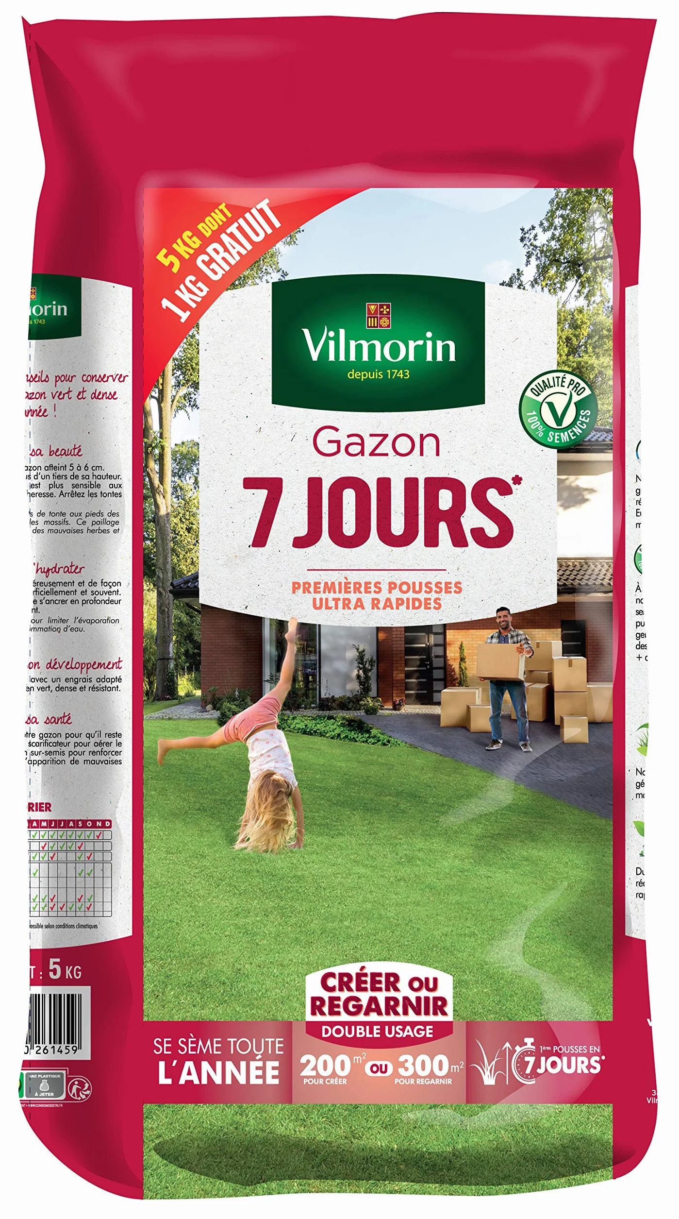 Vilmorin Gazon 7 Jours 5 kg 200 m² 300 m² semences