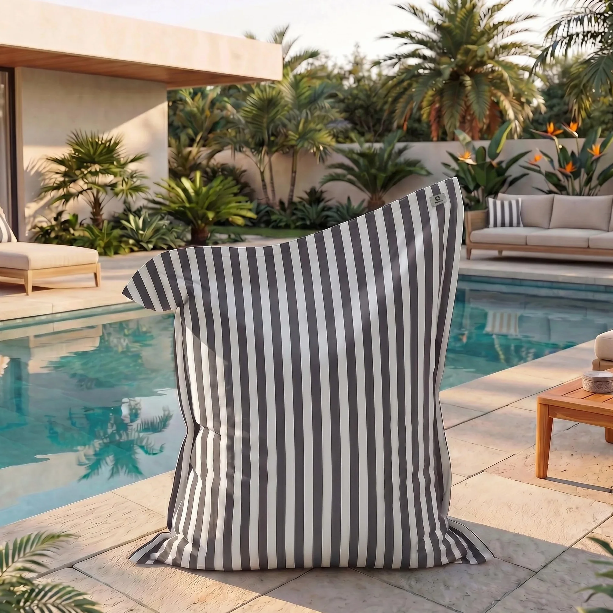 Housse pour Pouf Géant XXL 180x140cm - Rayure Gris Foncé - Anti-UV - Déhoussable - Déco Arts