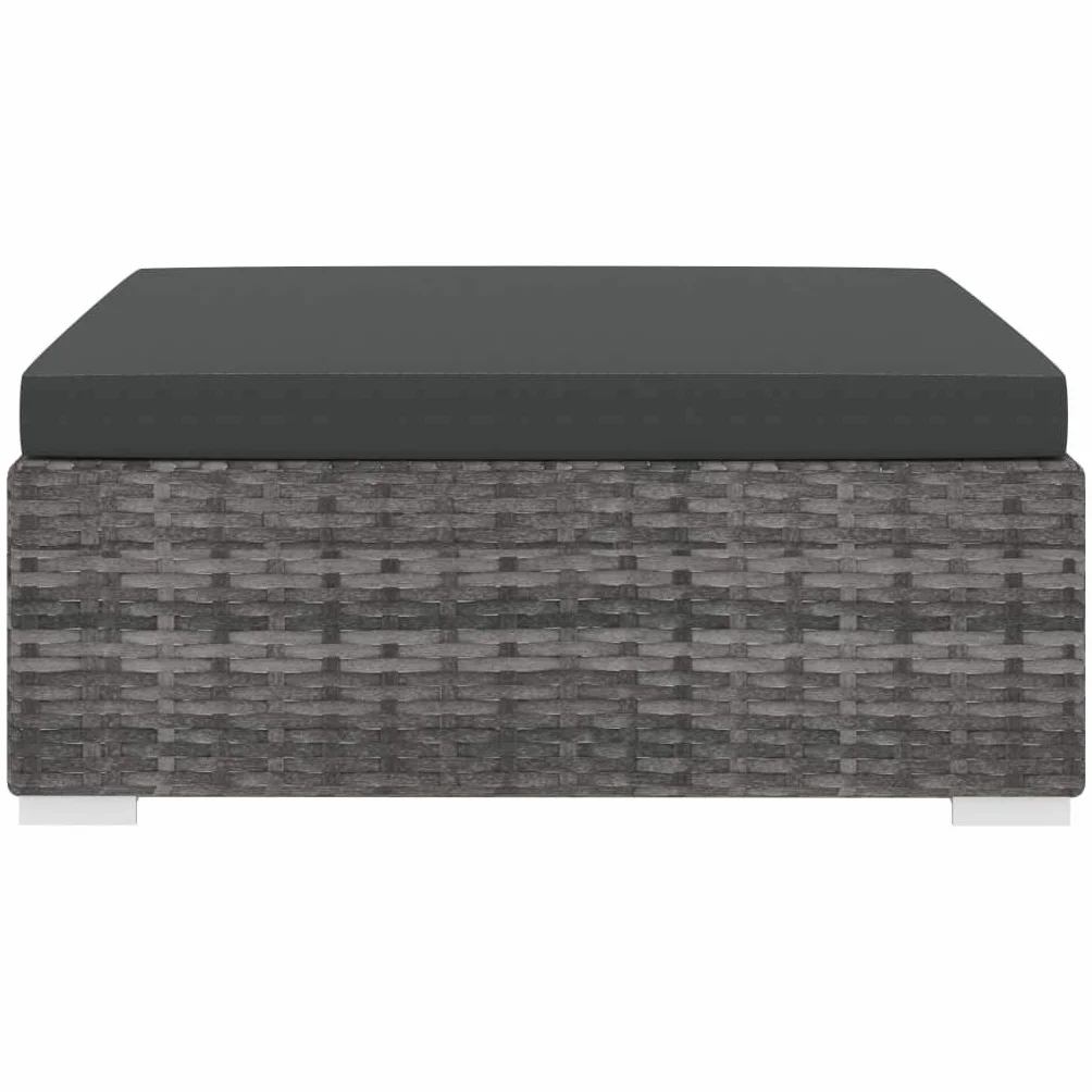 Repose-pied d'extérieur en résine tressée Gris, Modulaire et Confortable avec Coussin Épais Amovible, pour Salon de Jardin, Terrasse, Balcon - Résistant aux Intempéries et Facile à Nettoyer