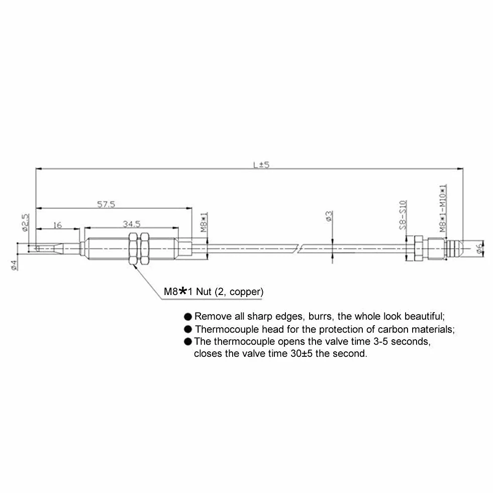 Terre étoile à gaz universel thermocouple 0.6 metres de long utilisé sur grille pour barbecue ou Foyer Chauffage ou chauffage de l'eau à gaz M8 x 1 Écrou d'extrémité et tête à bout
